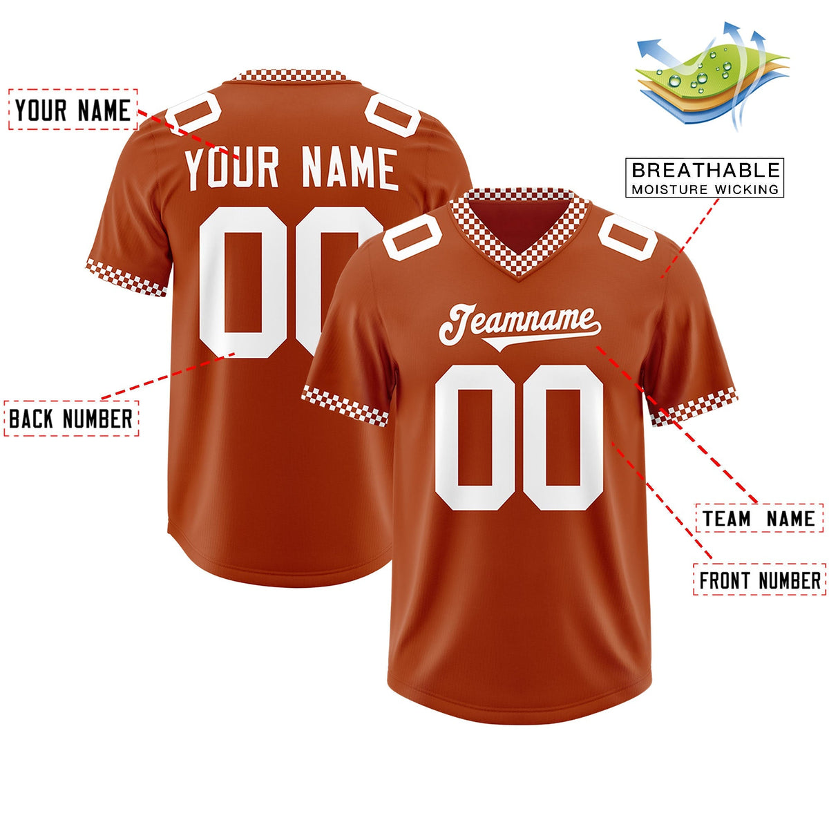 Custom Texas Orange White Personalized Neckline Square Classic Authentic American Football Jersey