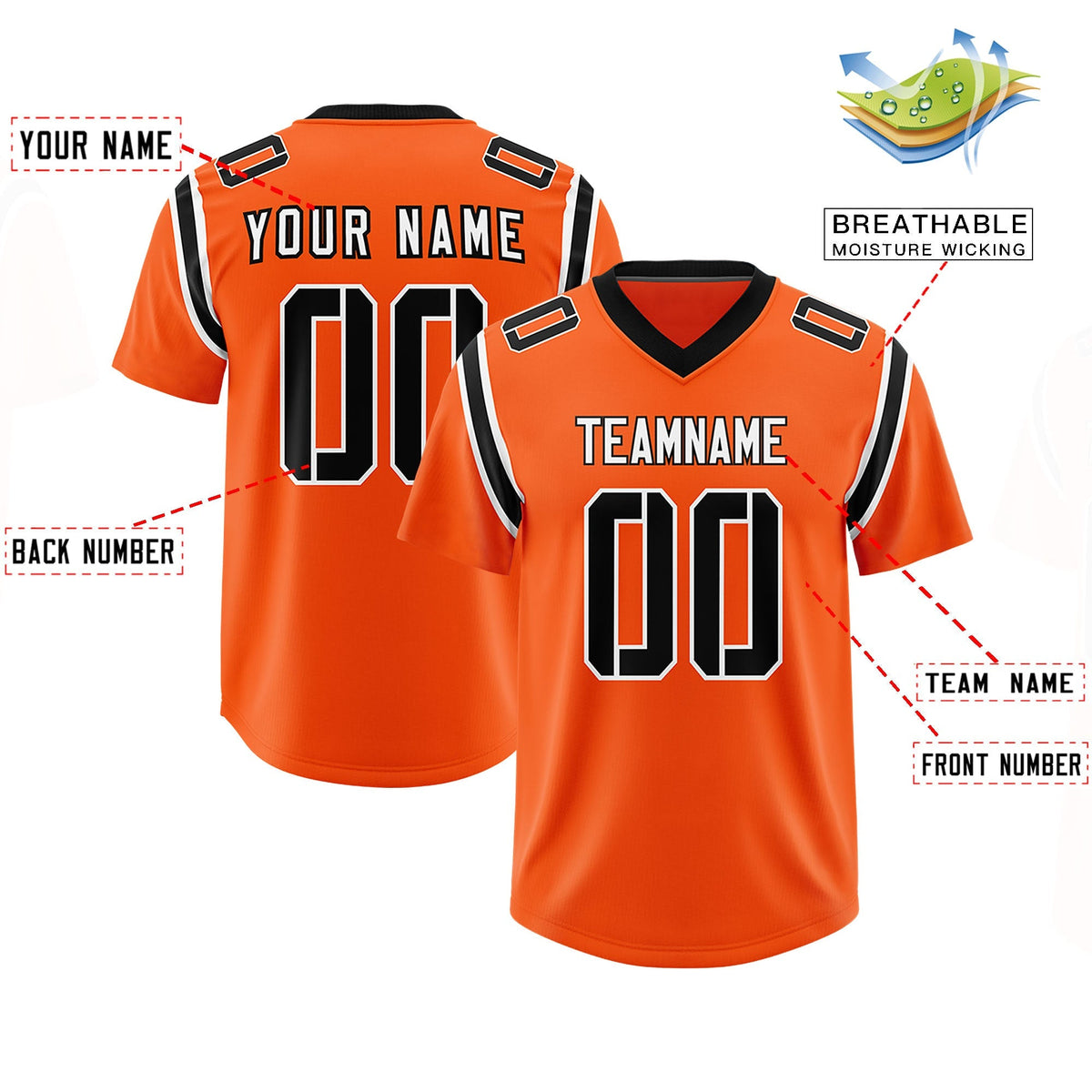 Custom Orange Personalized Shoulder Cut Two-Tone Authentic American Football Jersey