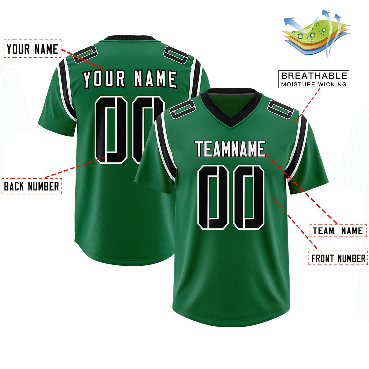 Custom Kelly Green Personalized Shoulder Cut Two-Tone Authentic American Football Jersey