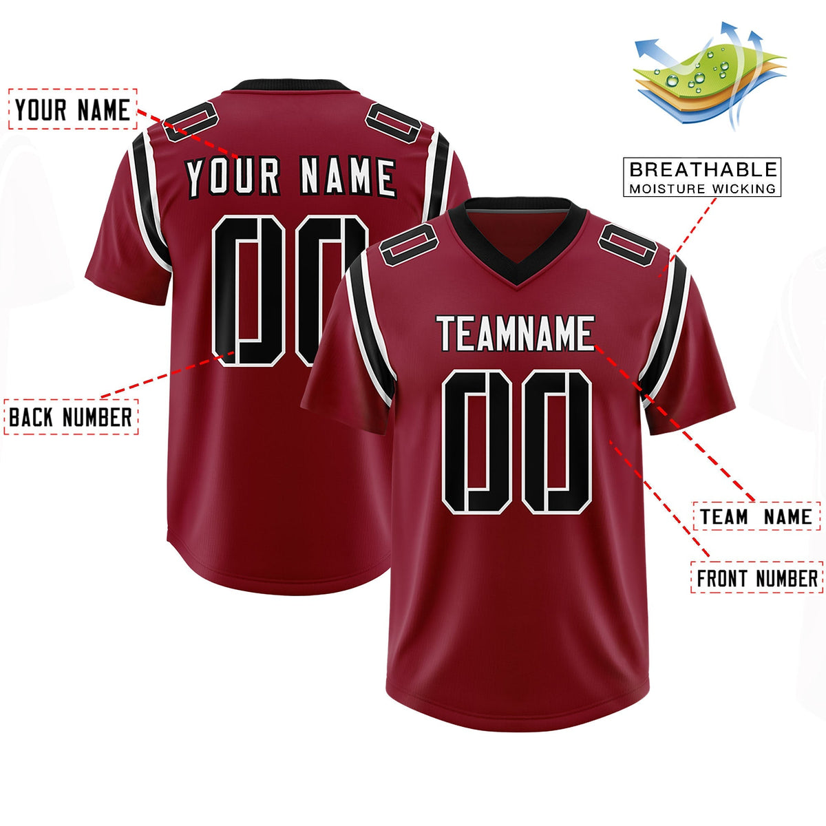 Custom Crimson Personalized Shoulder Cut Two-Tone Authentic American Football Jersey
