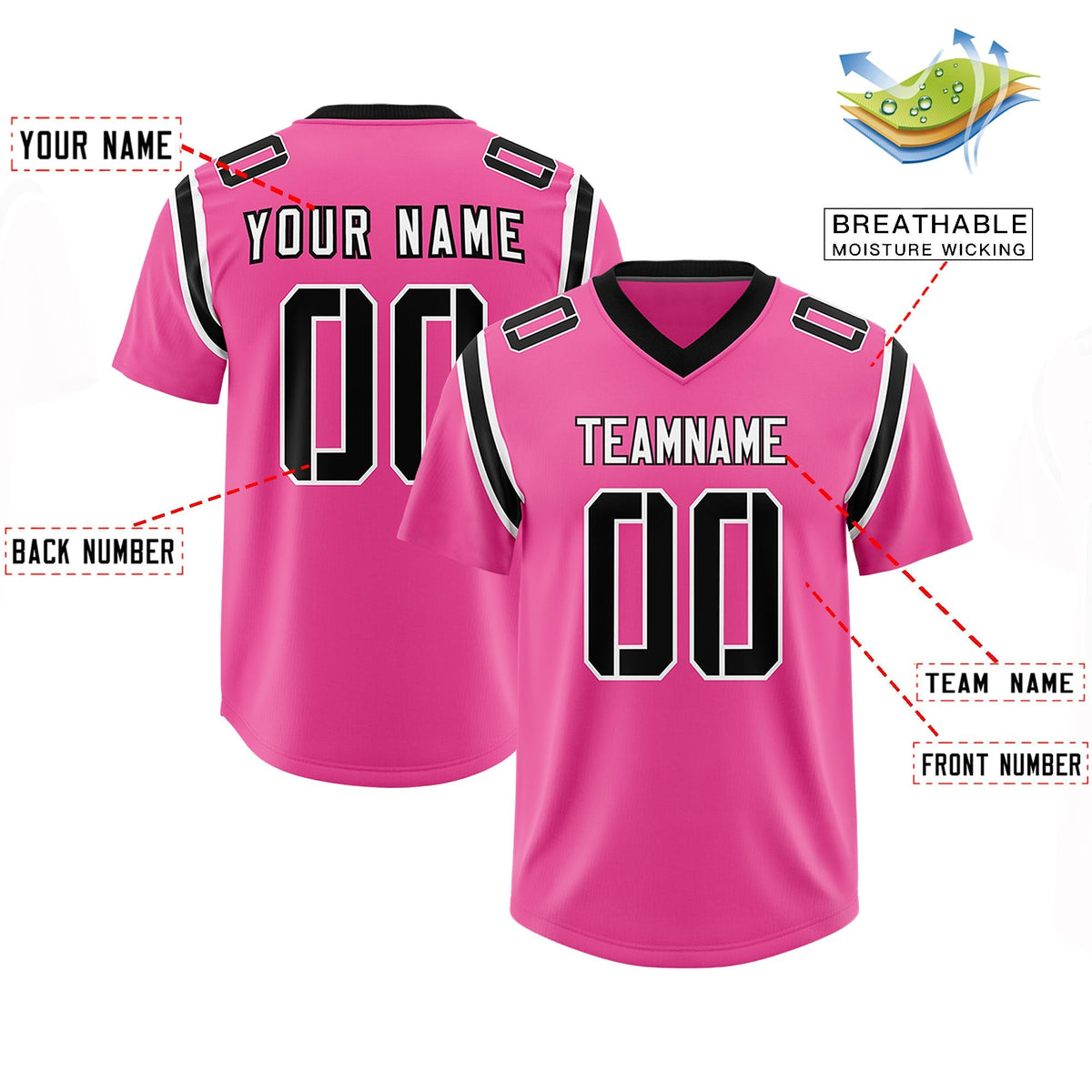 Custom Pink Personalized Shoulder Cut Two-Tone Authentic American Football Jersey