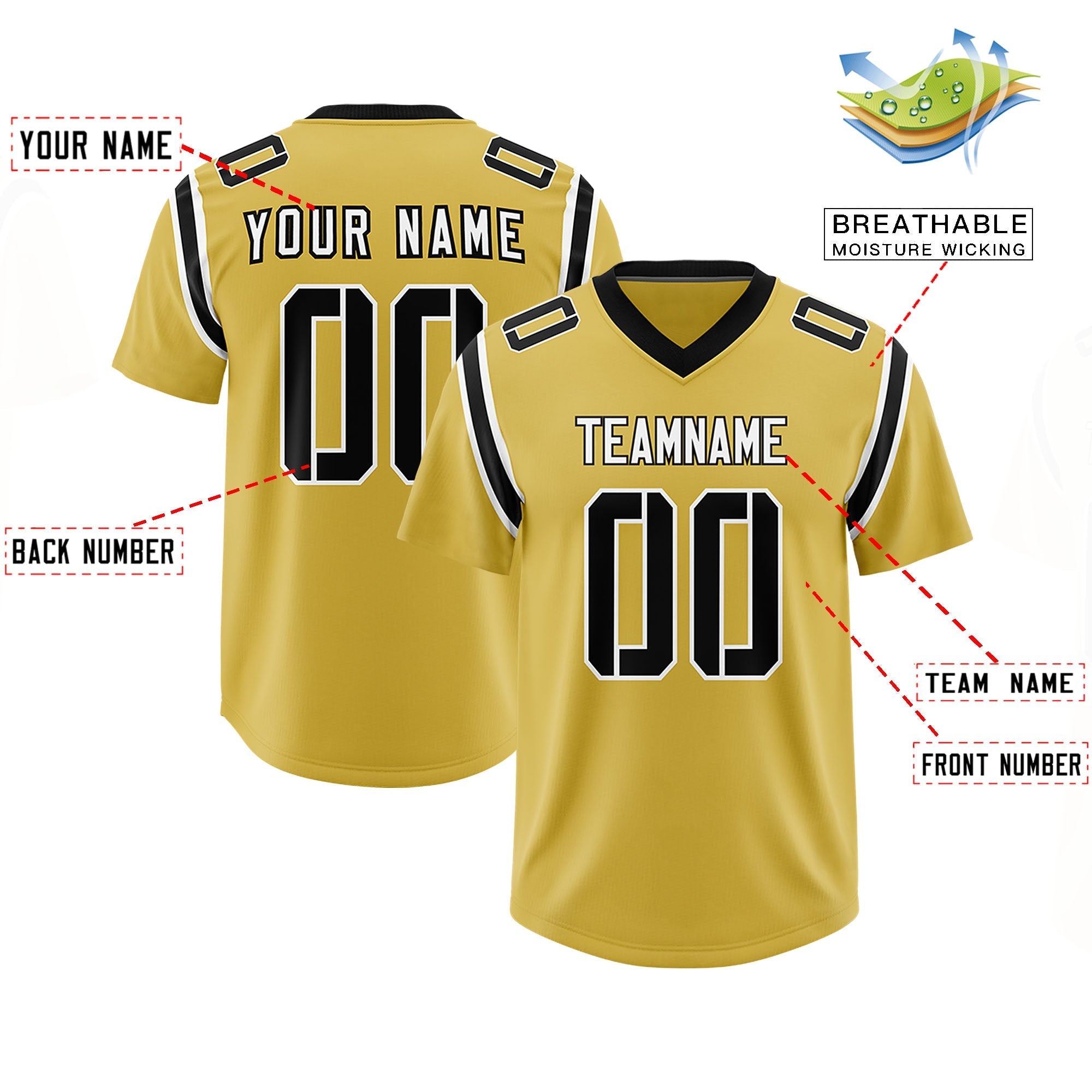 Custom Old Gold Personalized Shoulder Cut Two-Tone Authentic American Football Jersey