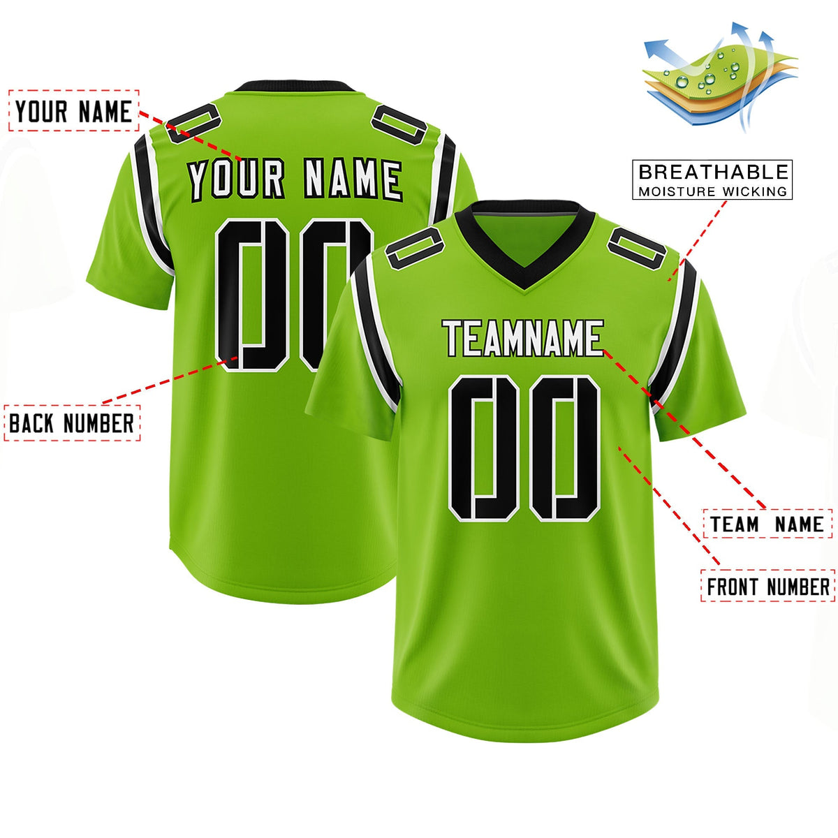 Custom Neon Green Personalized Shoulder Cut Two-Tone Authentic American Football Jersey