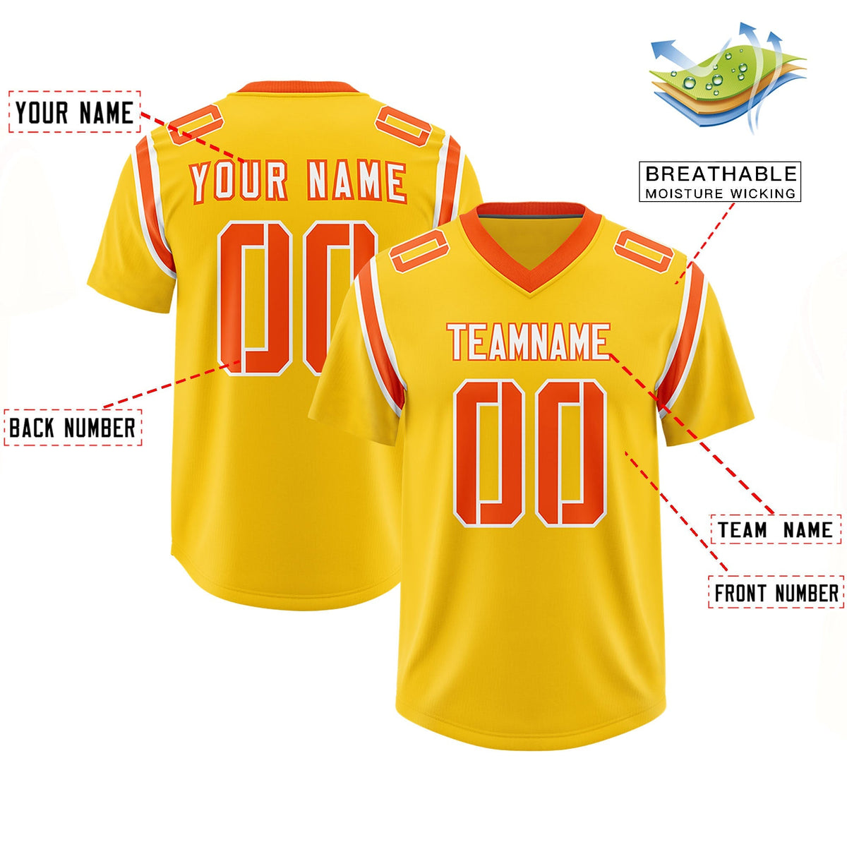 Custom Gold Personalized Shoulder Cut Two-Tone Authentic American Football Jersey