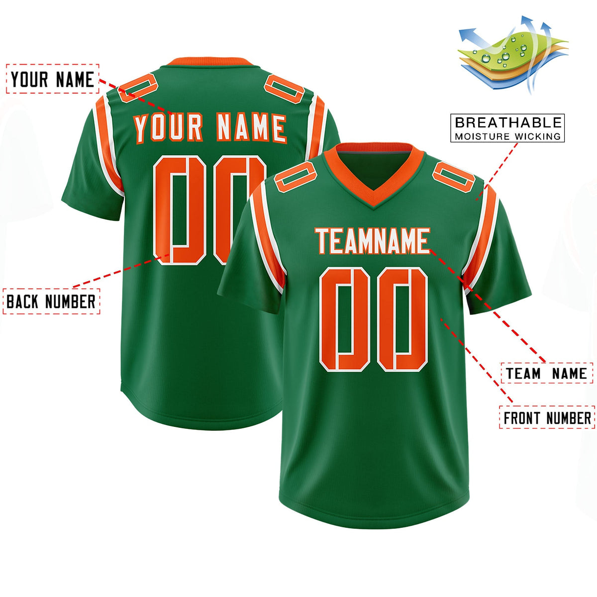 Custom Kelly Green Personalized Shoulder Cut Two-Tone Authentic American Football Jersey