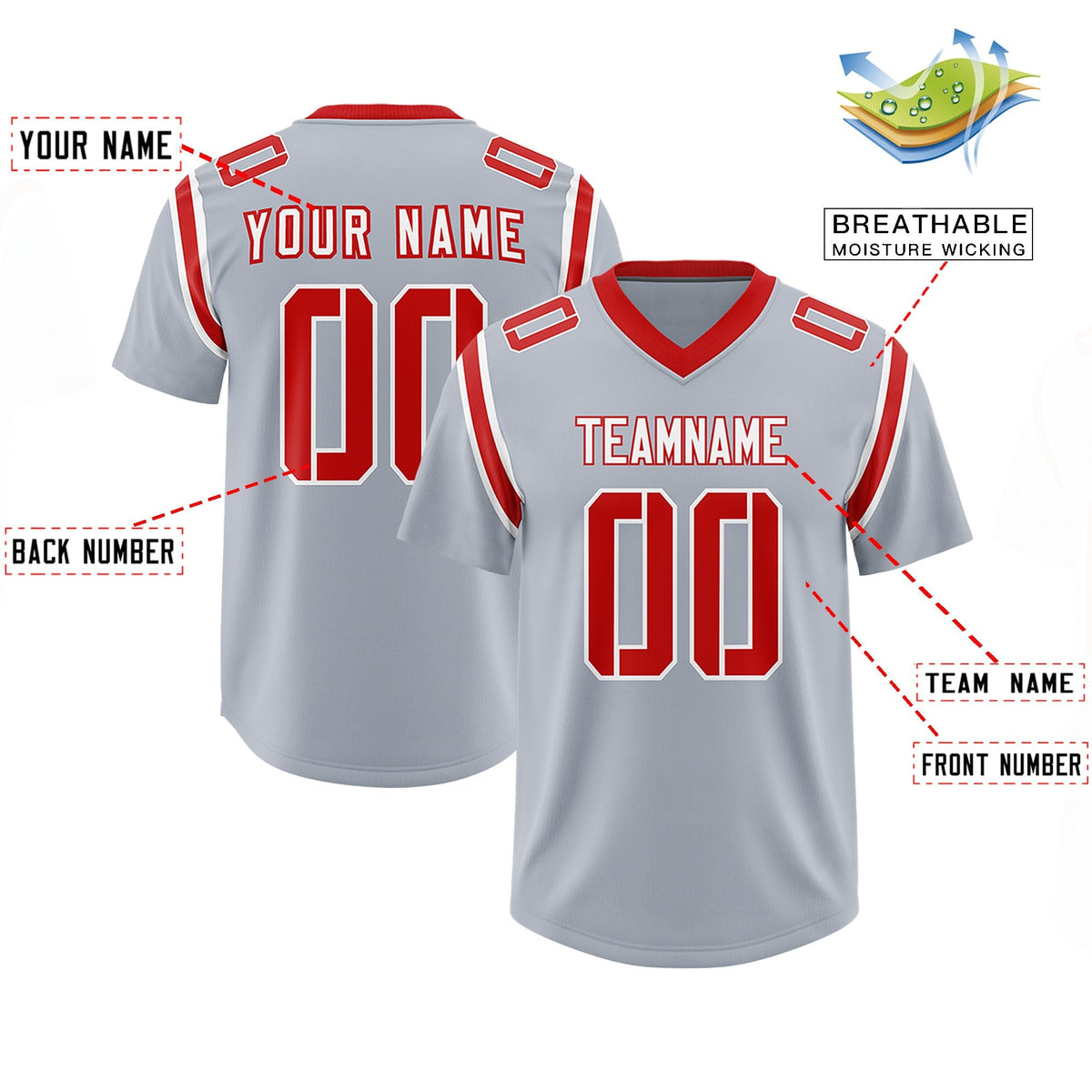 Custom Silver Personalized Shoulder Cut Two-Tone Authentic American Football Jersey