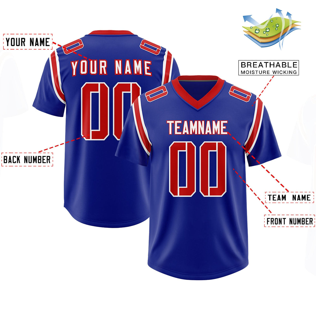 Custom Royal Personalized Shoulder Cut Two-Tone Authentic American Football Jersey