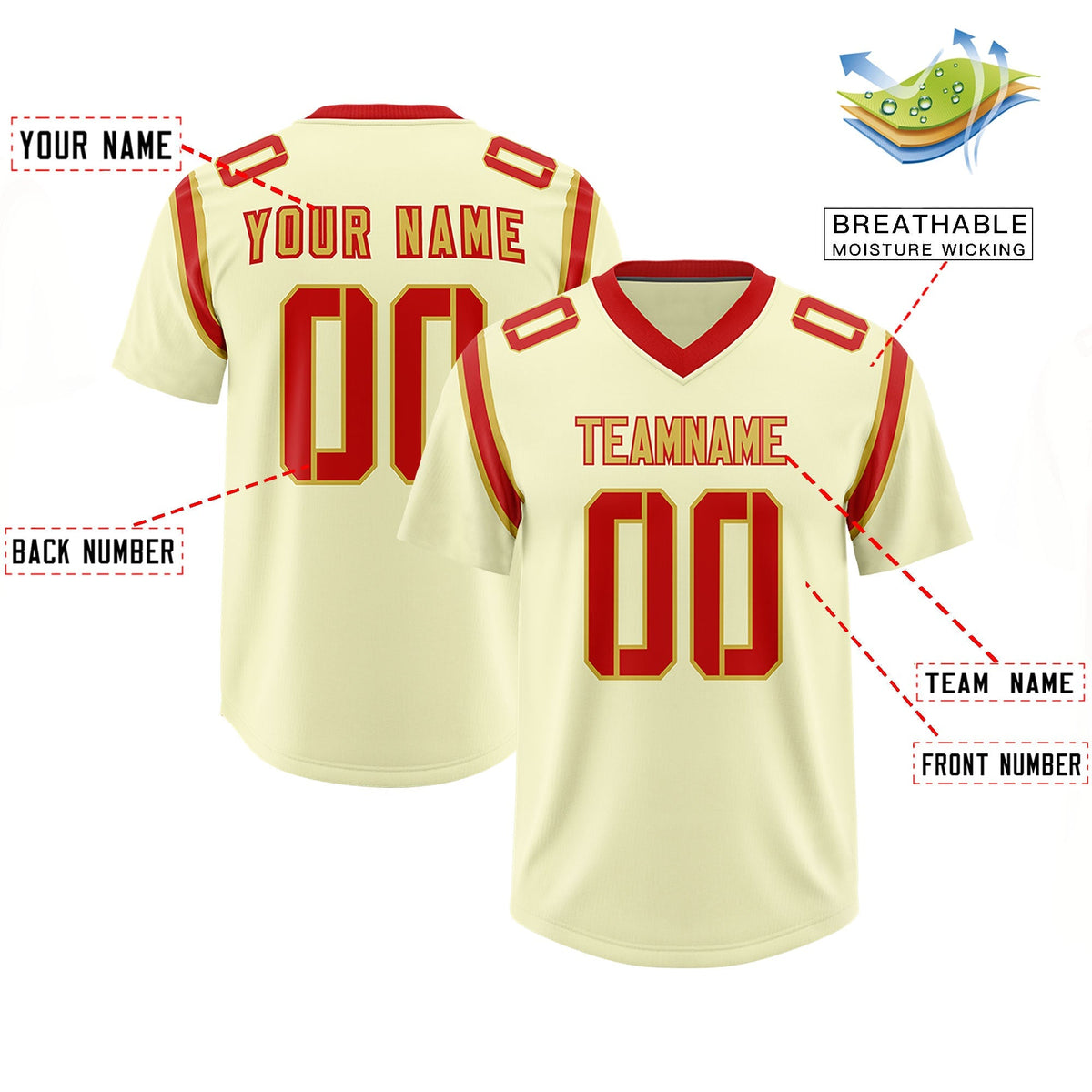 Custom Cream Personalized Shoulder Cut Two-Tone Authentic American Football Jersey