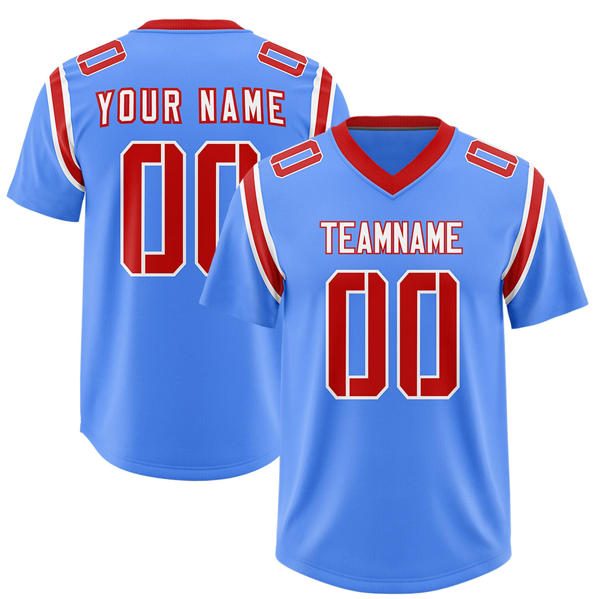 Custom Powder Blue Personalized Shoulder Cut Two-Tone Authentic American Football Jersey