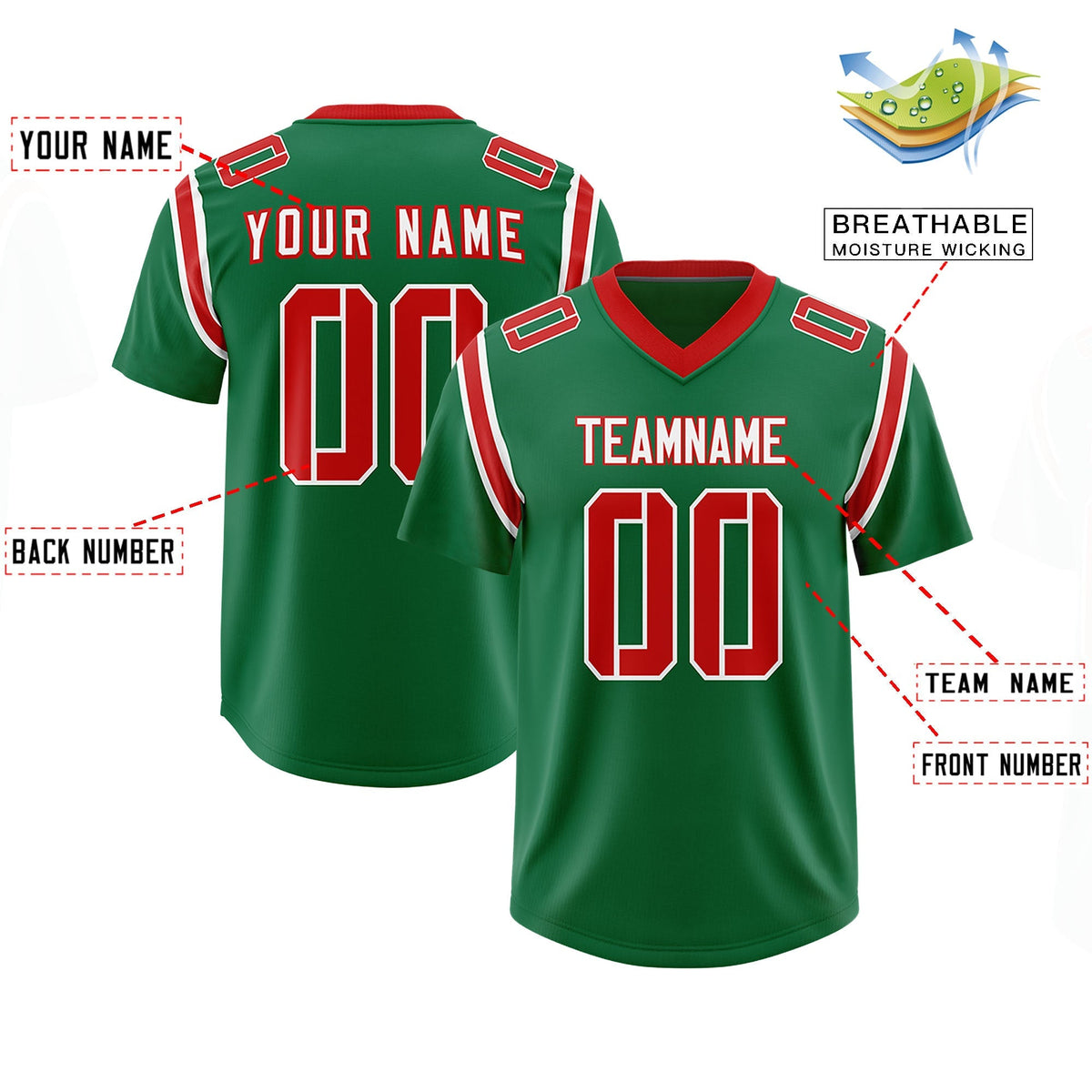Custom Kelly Green Personalized Shoulder Cut Two-Tone Authentic American Football Jersey