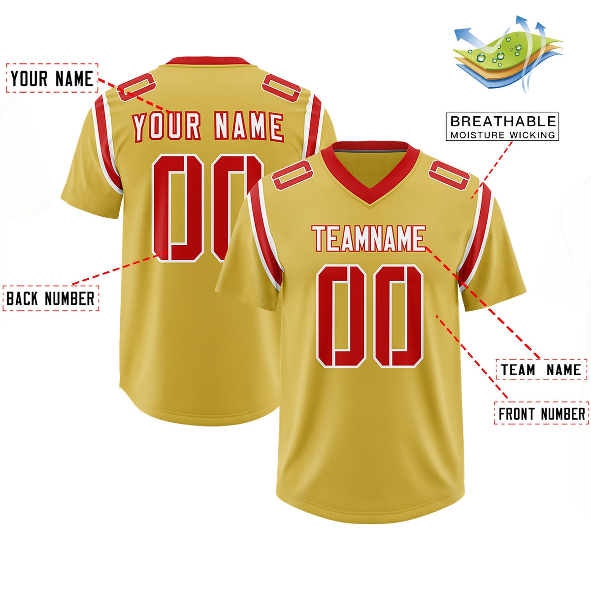Custom Old Gold Personalized Shoulder Cut Two-Tone Authentic American Football Jersey