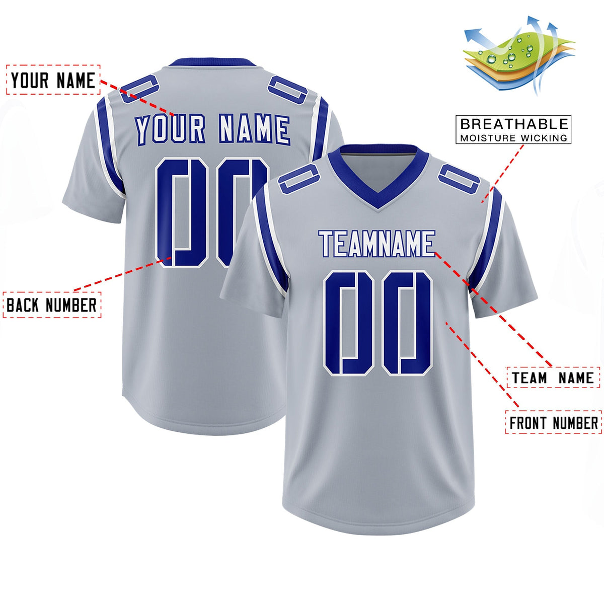 Custom Silver Personalized Shoulder Cut Two-Tone Authentic American Football Jersey