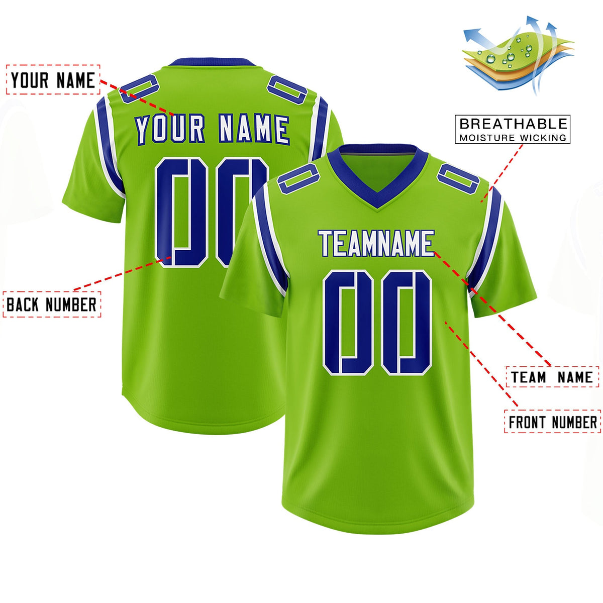 Custom Neon Green Personalized Shoulder Cut Two-Tone Authentic American Football Jersey