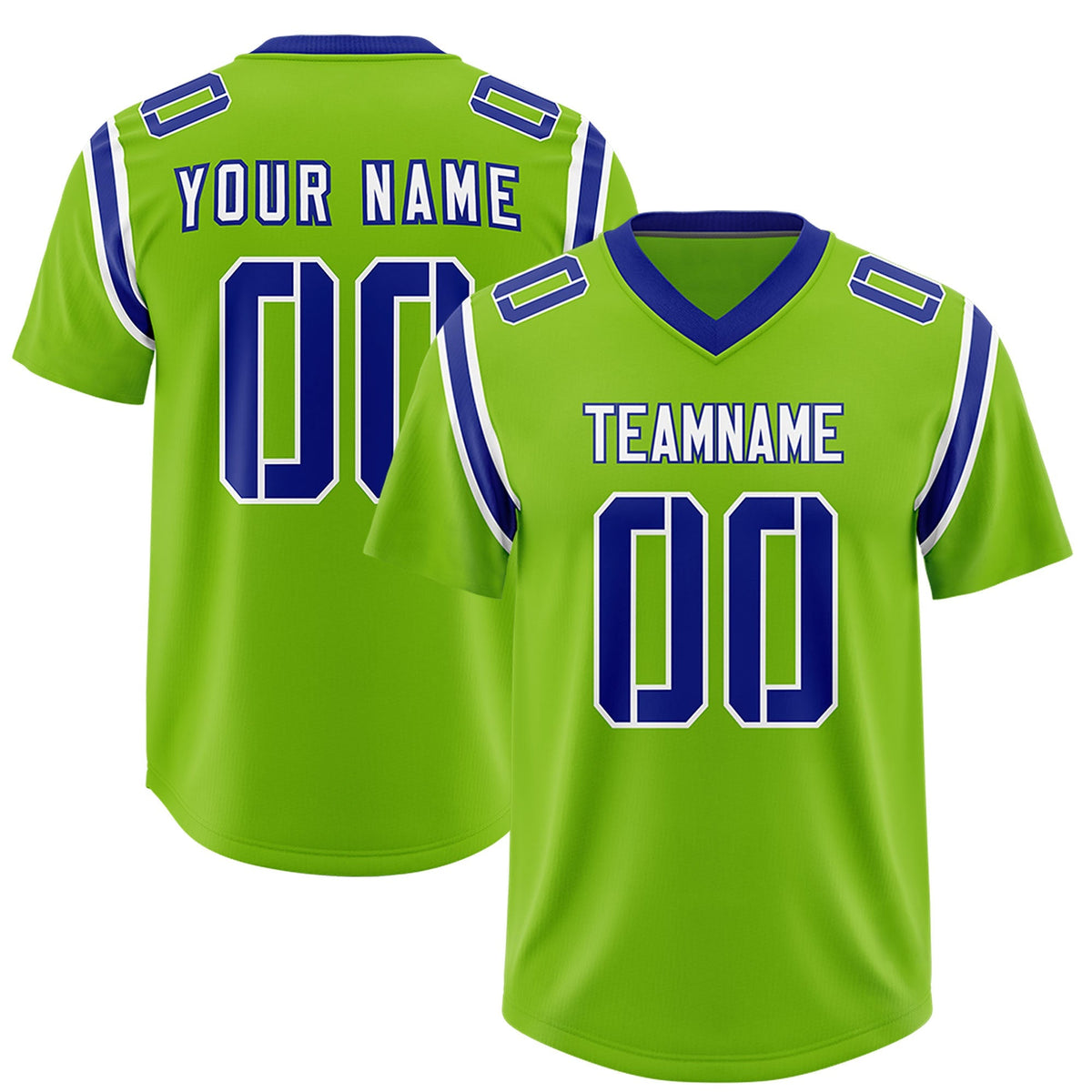 Custom Neon Green Personalized Shoulder Cut Two-Tone Authentic American Football Jersey