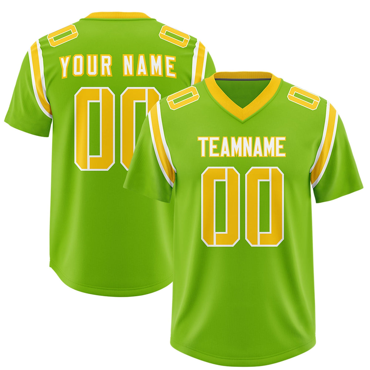 Custom Neon Green Personalized Shoulder Cut Two-Tone Authentic American Football Jersey