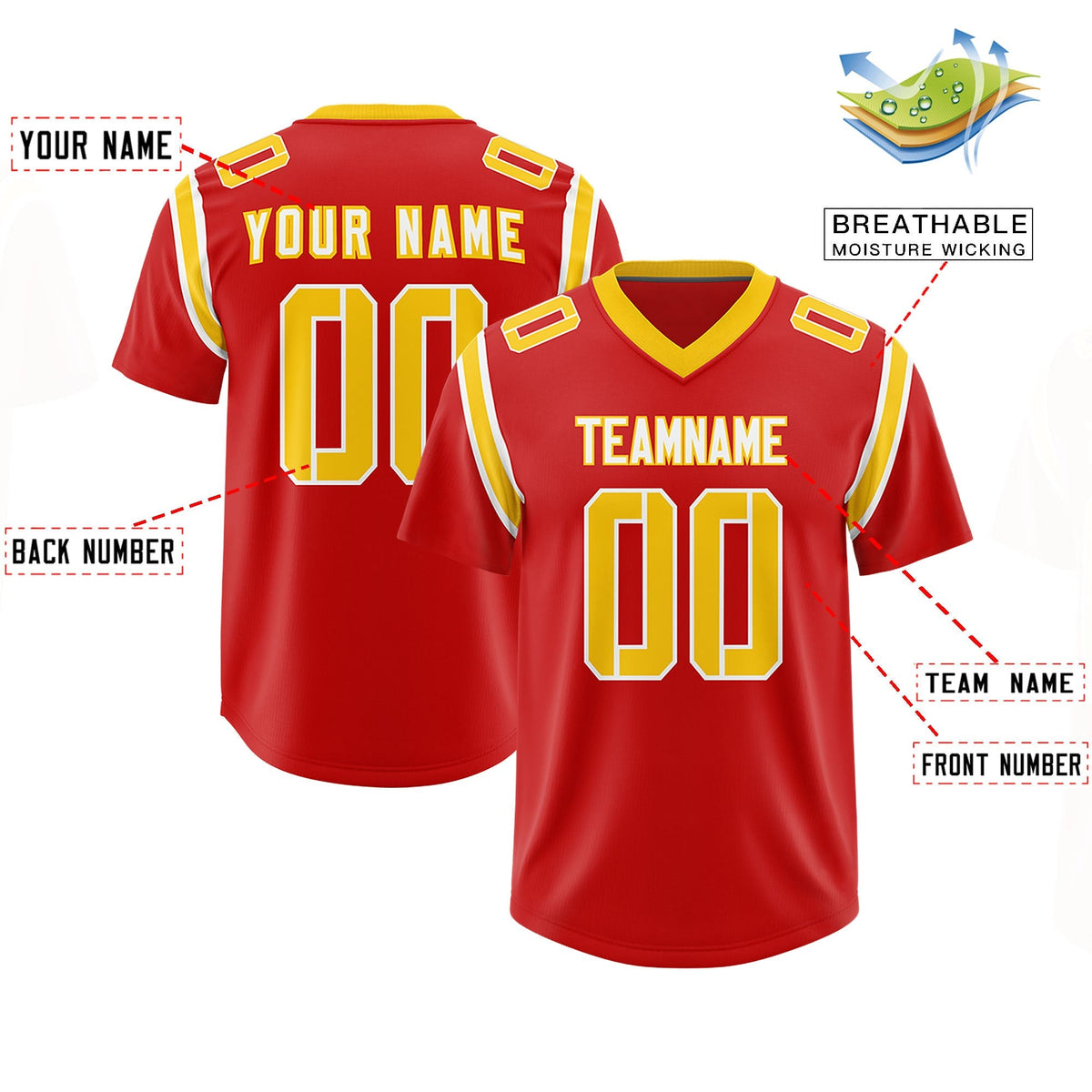 Custom Red Personalized Shoulder Cut Two-Tone Authentic American Football Jersey