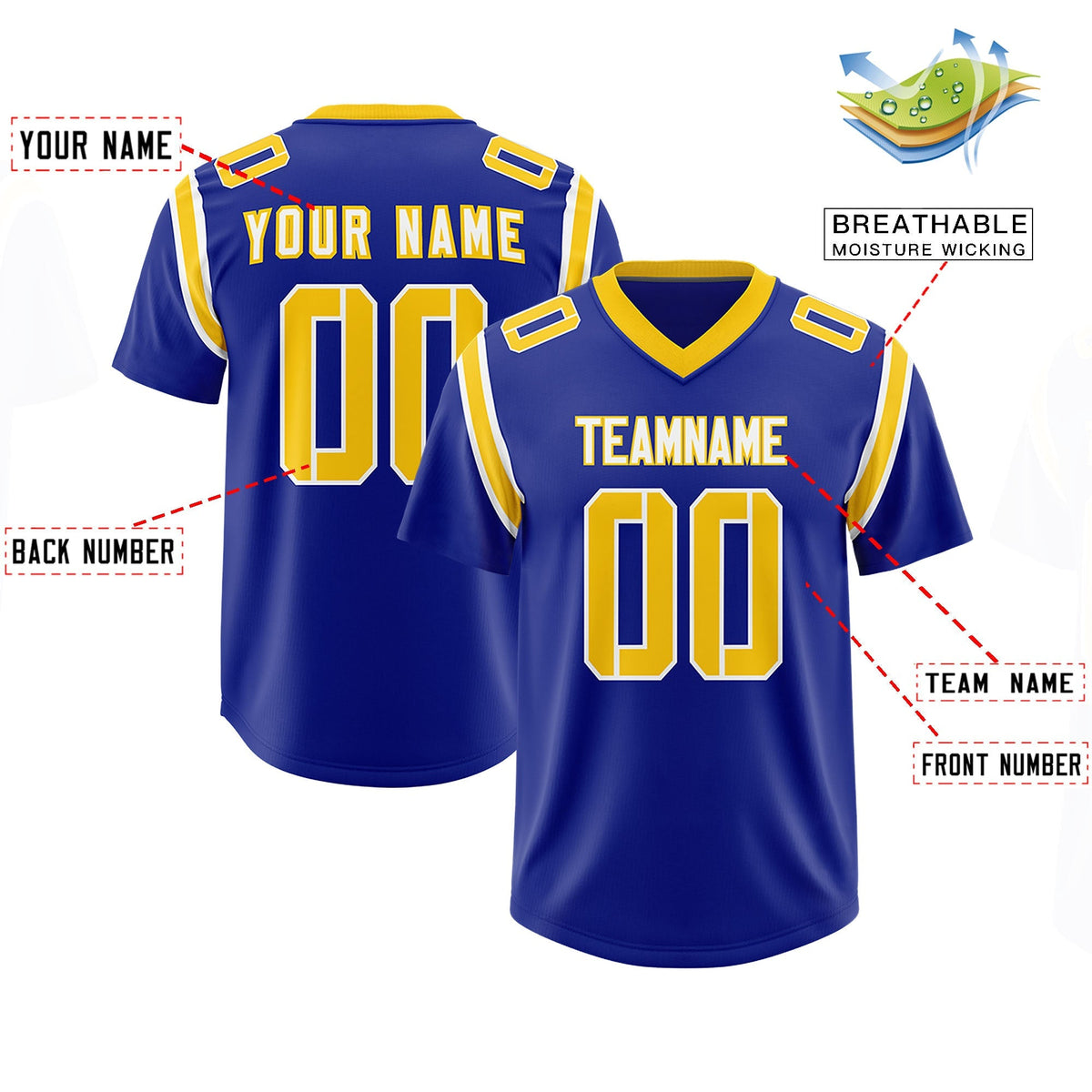 Custom Royal Personalized Shoulder Cut Two-Tone Authentic American Football Jersey