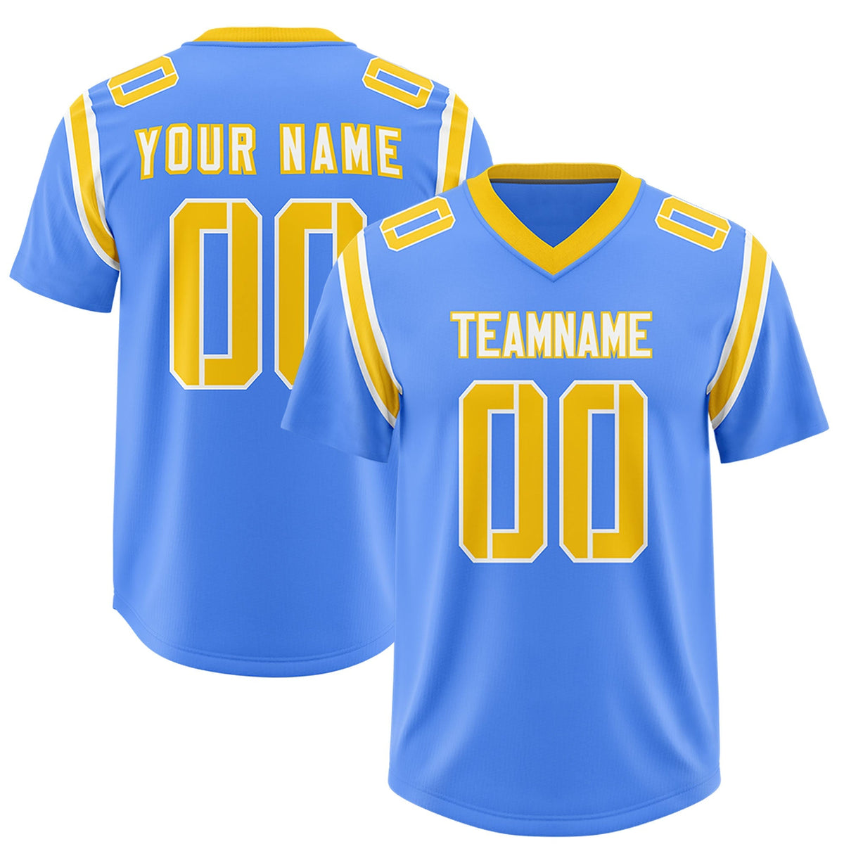 Custom Powder Blue Personalized Shoulder Cut Two-Tone Authentic American Football Jersey