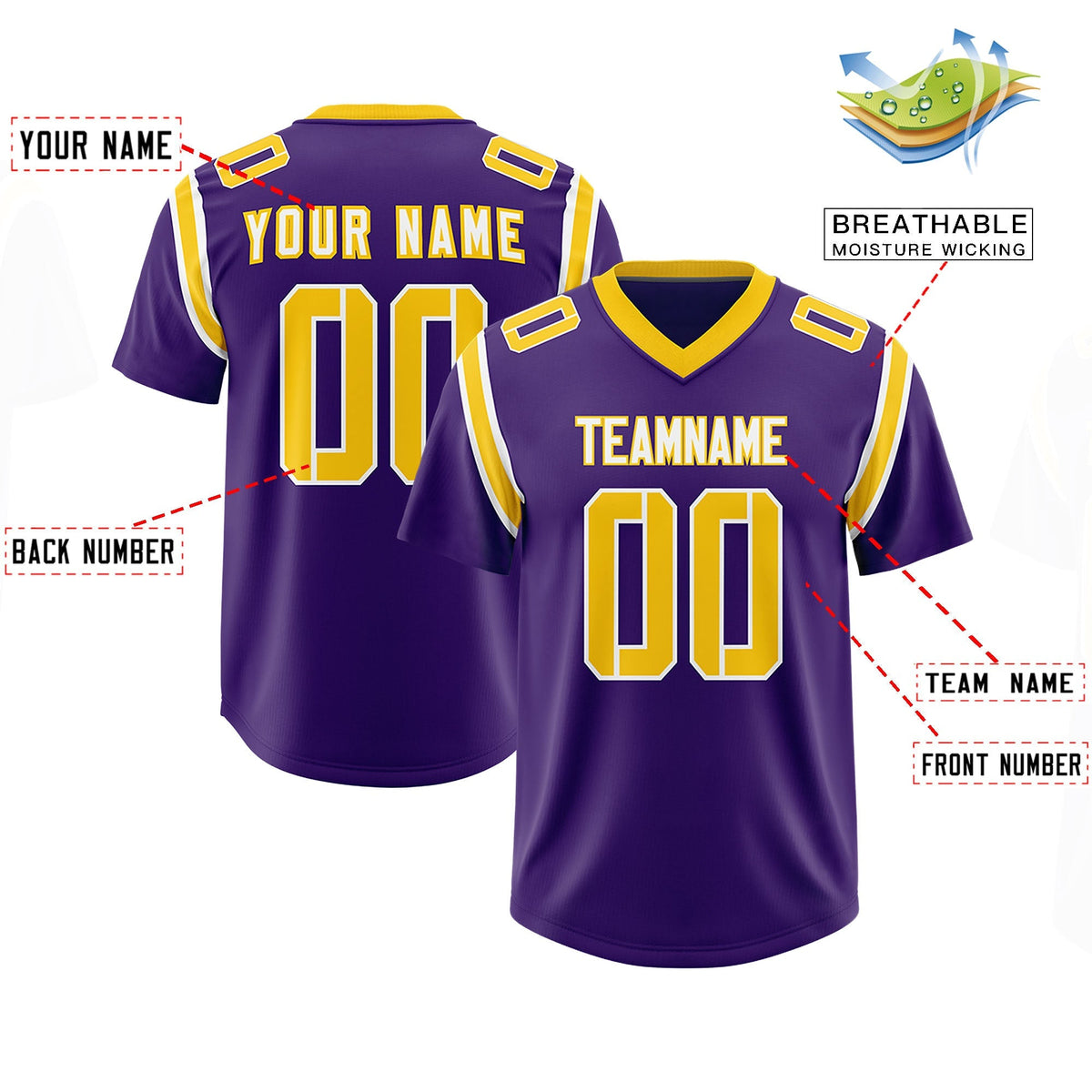 Custom Purple Personalized Shoulder Cut Two-Tone Authentic American Football Jersey