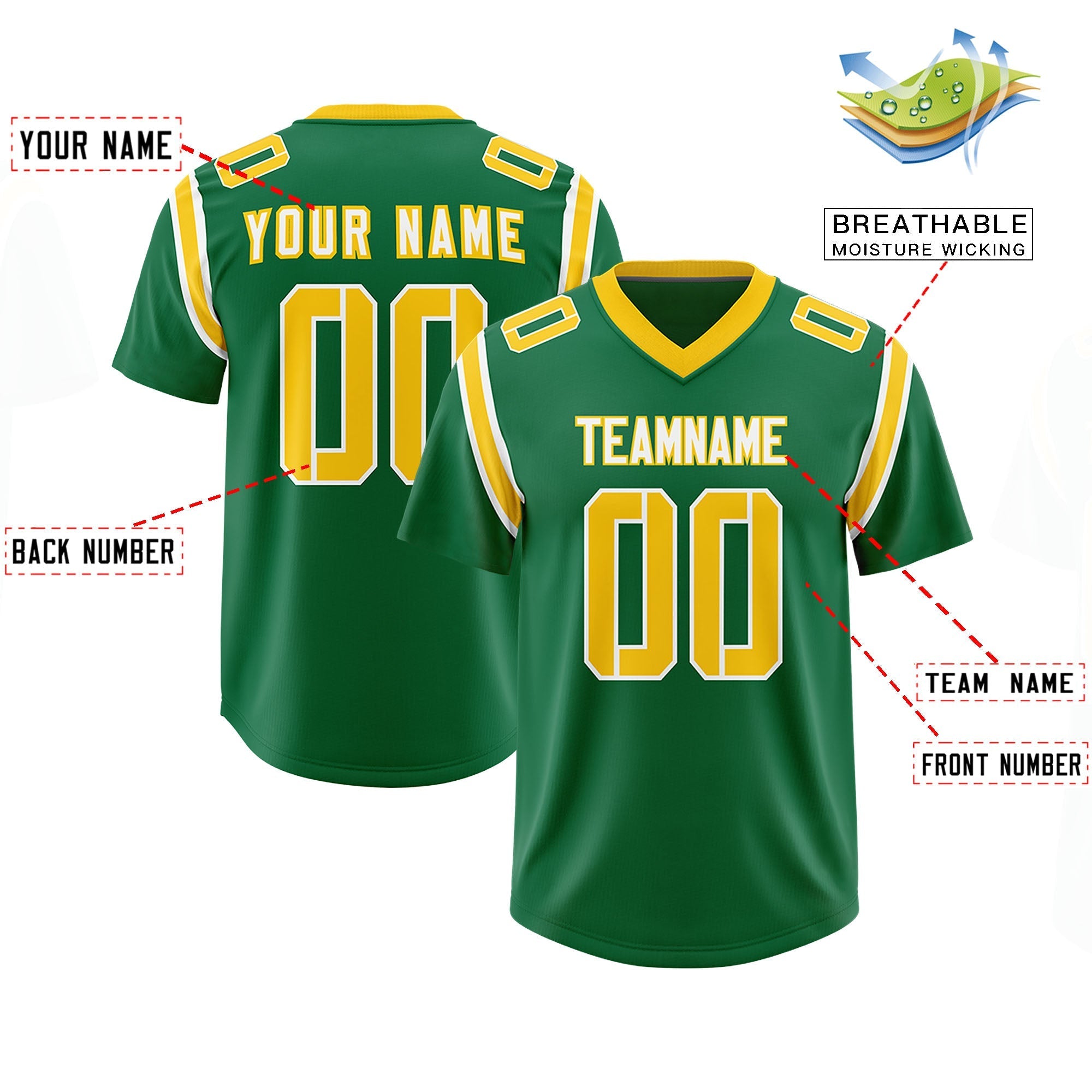 Custom Kelly Green Personalized Shoulder Cut Two-Tone Authentic American Football Jersey