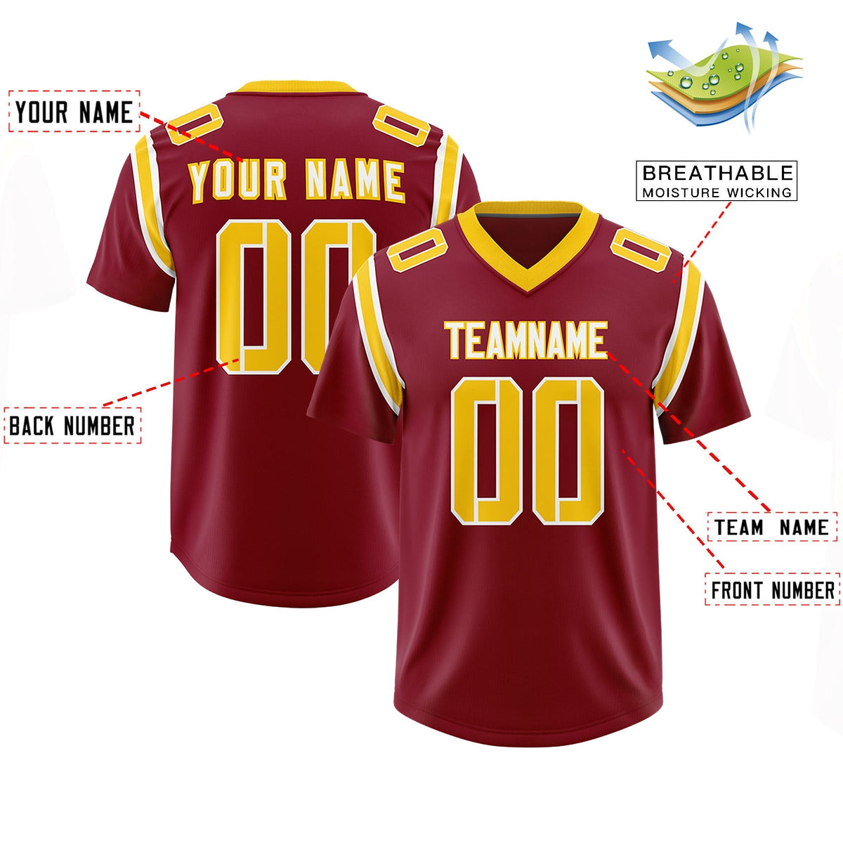 Custom Crimson Personalized Shoulder Cut Two-Tone Authentic American Football Jersey