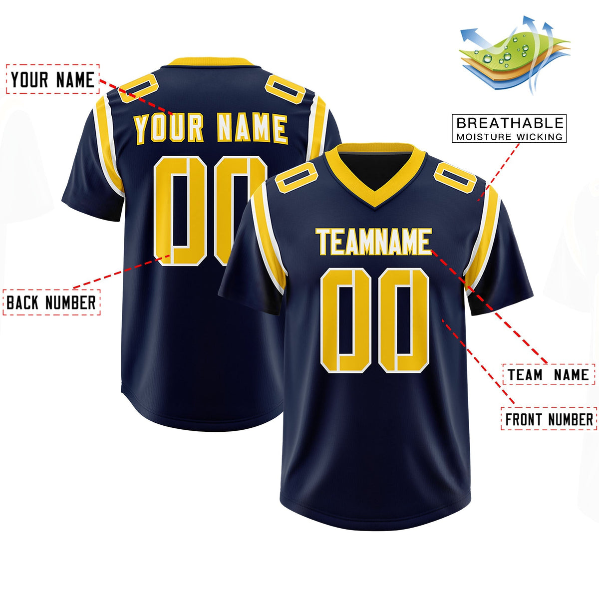 Custom Navy Personalized Shoulder Cut Two-Tone Authentic American Football Jersey