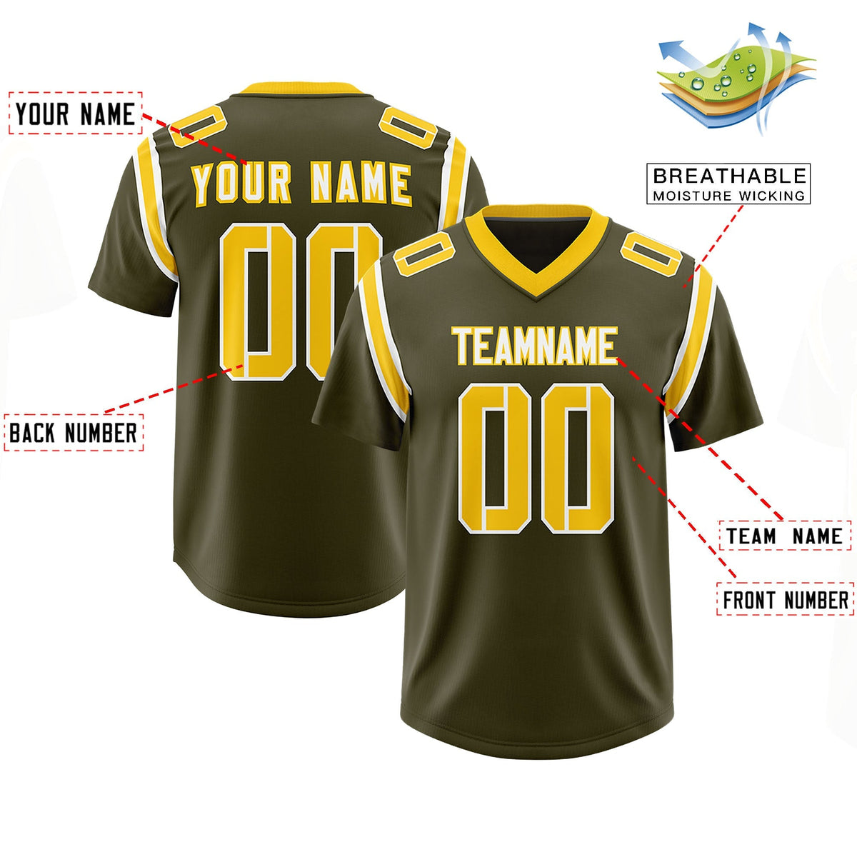 Custom Olive Personalized Shoulder Cut Two-Tone Authentic American Football Jersey