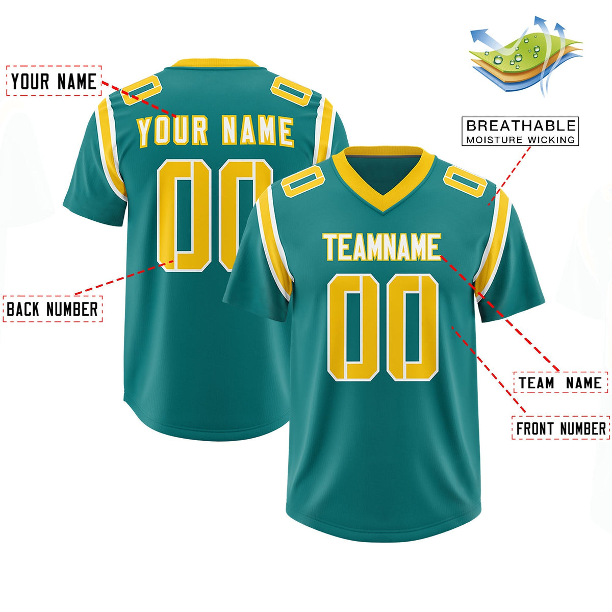 Custom Aqua Personalized Shoulder Cut Two-Tone Authentic American Football Jersey