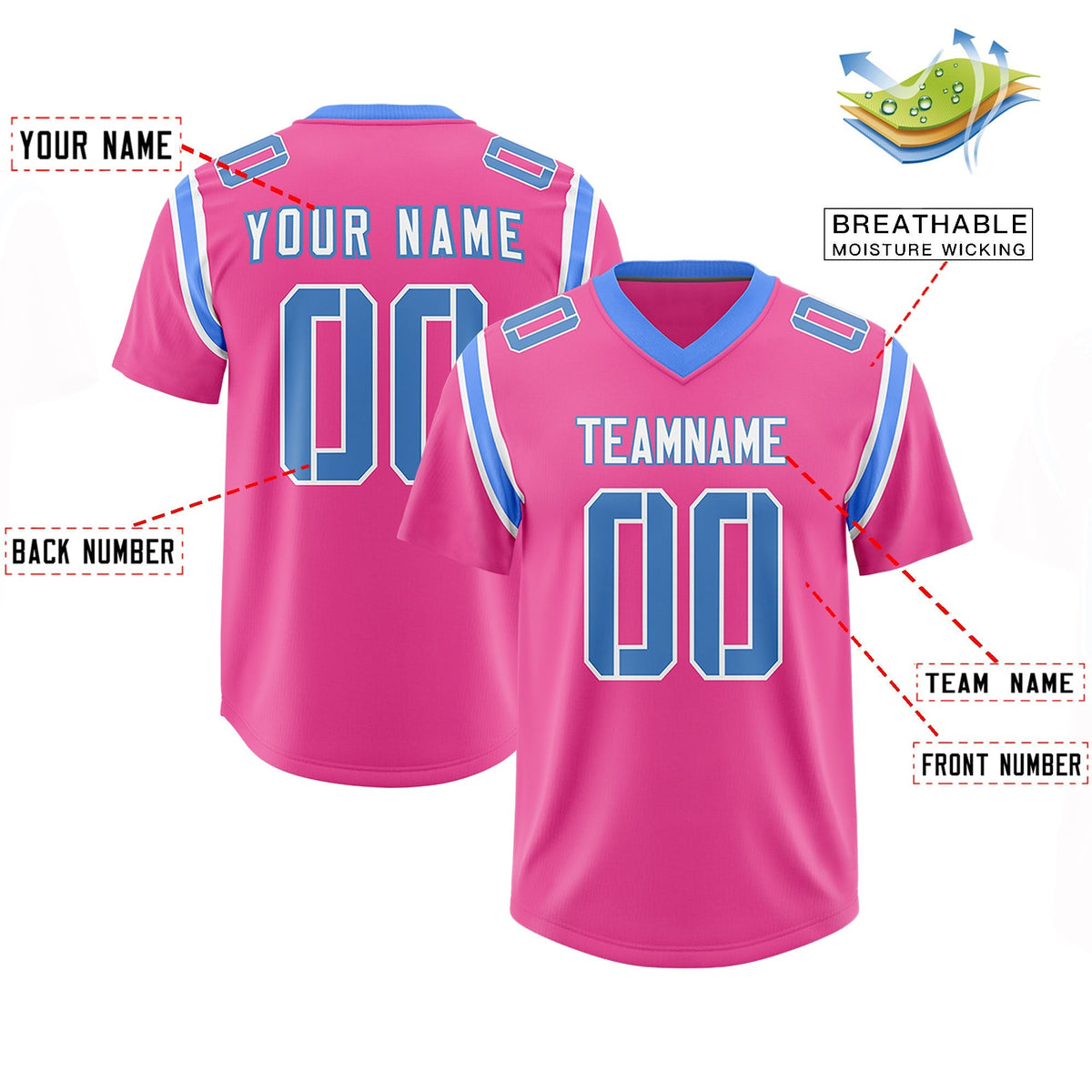 Custom Pink Personalized Shoulder Cut Two-Tone Authentic American Football Jersey