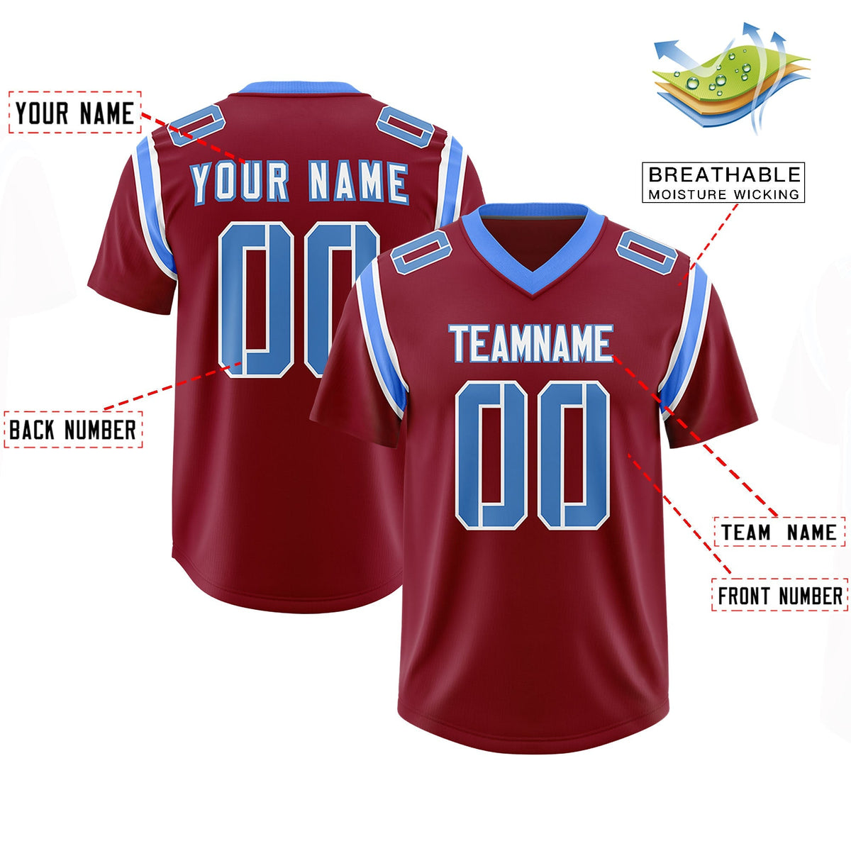 Custom Crimson Personalized Shoulder Cut Two-Tone Authentic American Football Jersey