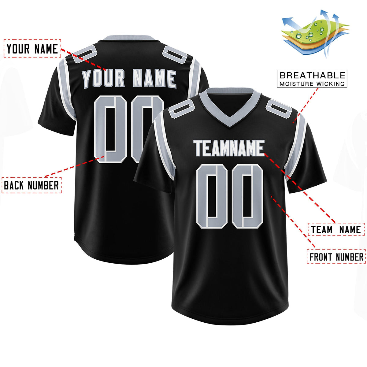 Custom Black Personalized Shoulder Cut Two-Tone Authentic American Football Jersey
