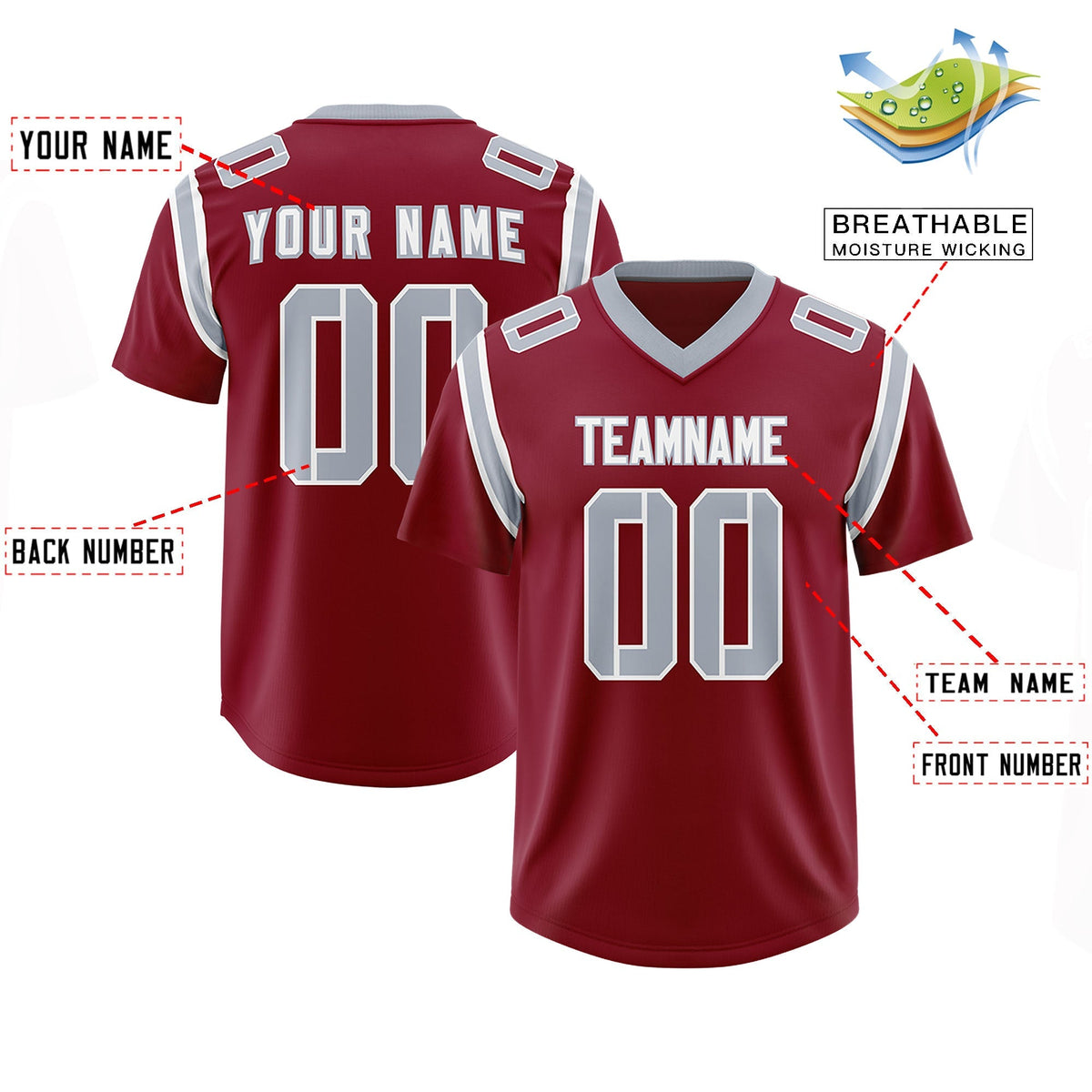 Custom Crimson Personalized Shoulder Cut Two-Tone Authentic American Football Jersey