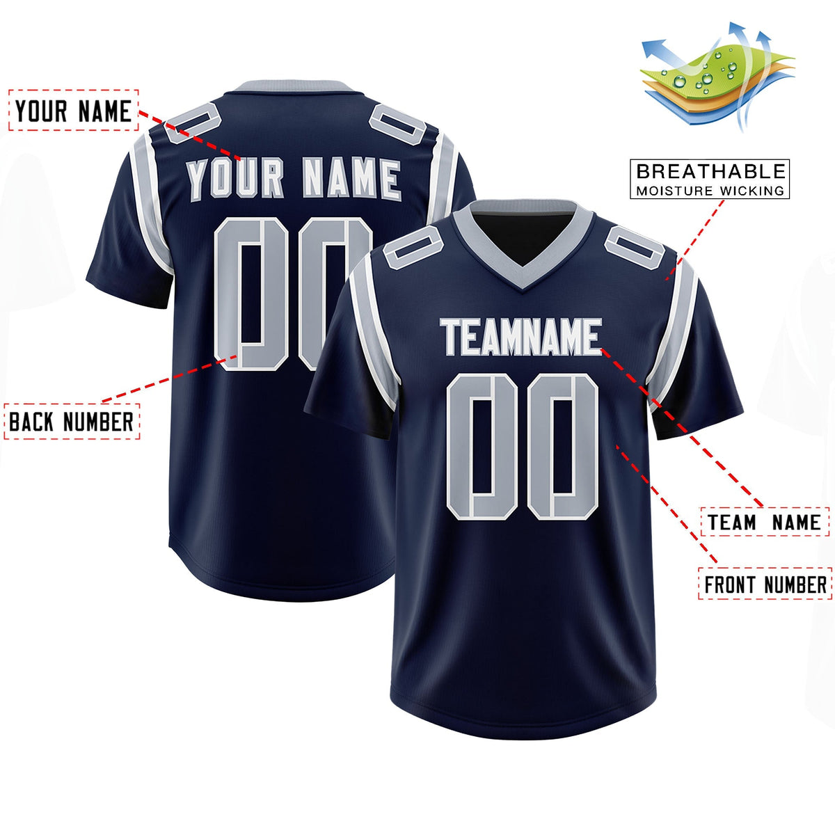 Custom Navy Personalized Shoulder Cut Two-Tone Authentic American Football Jersey