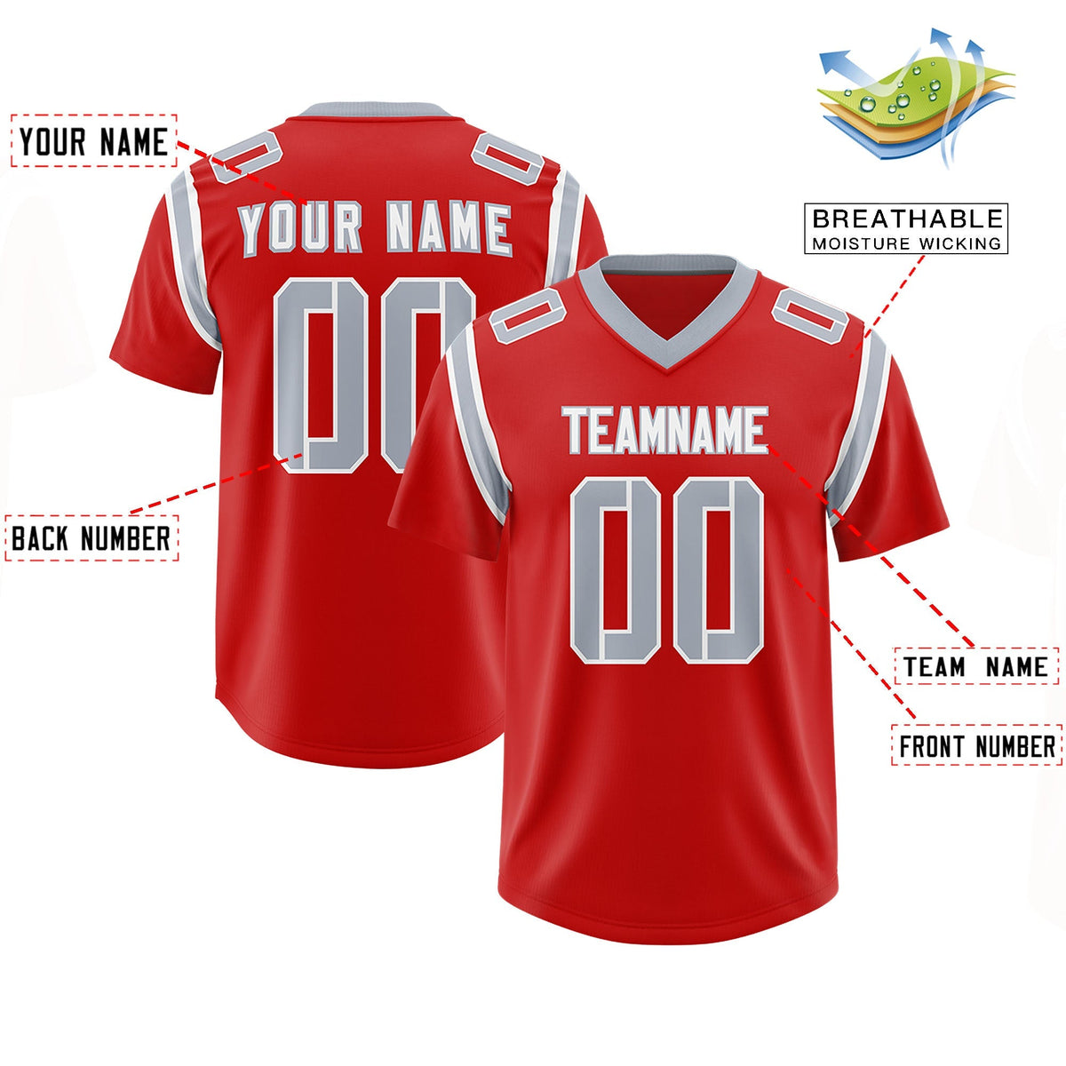 Custom Red Personalized Shoulder Cut Two-Tone Authentic American Football Jersey