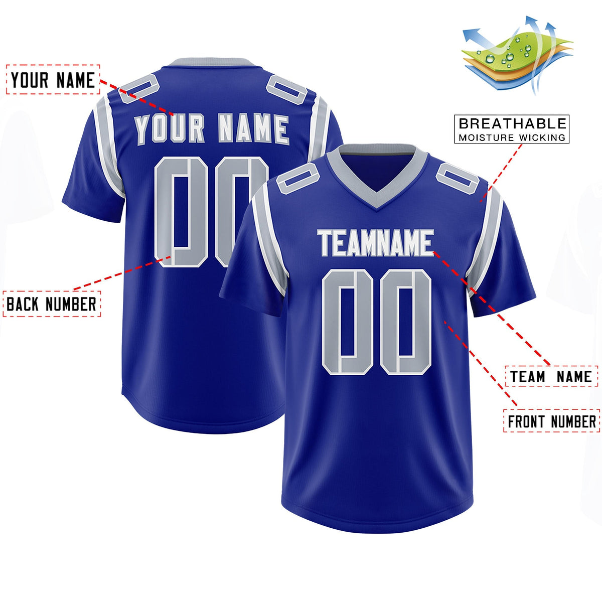 Custom Royal Personalized Shoulder Cut Two-Tone Authentic American Football Jersey