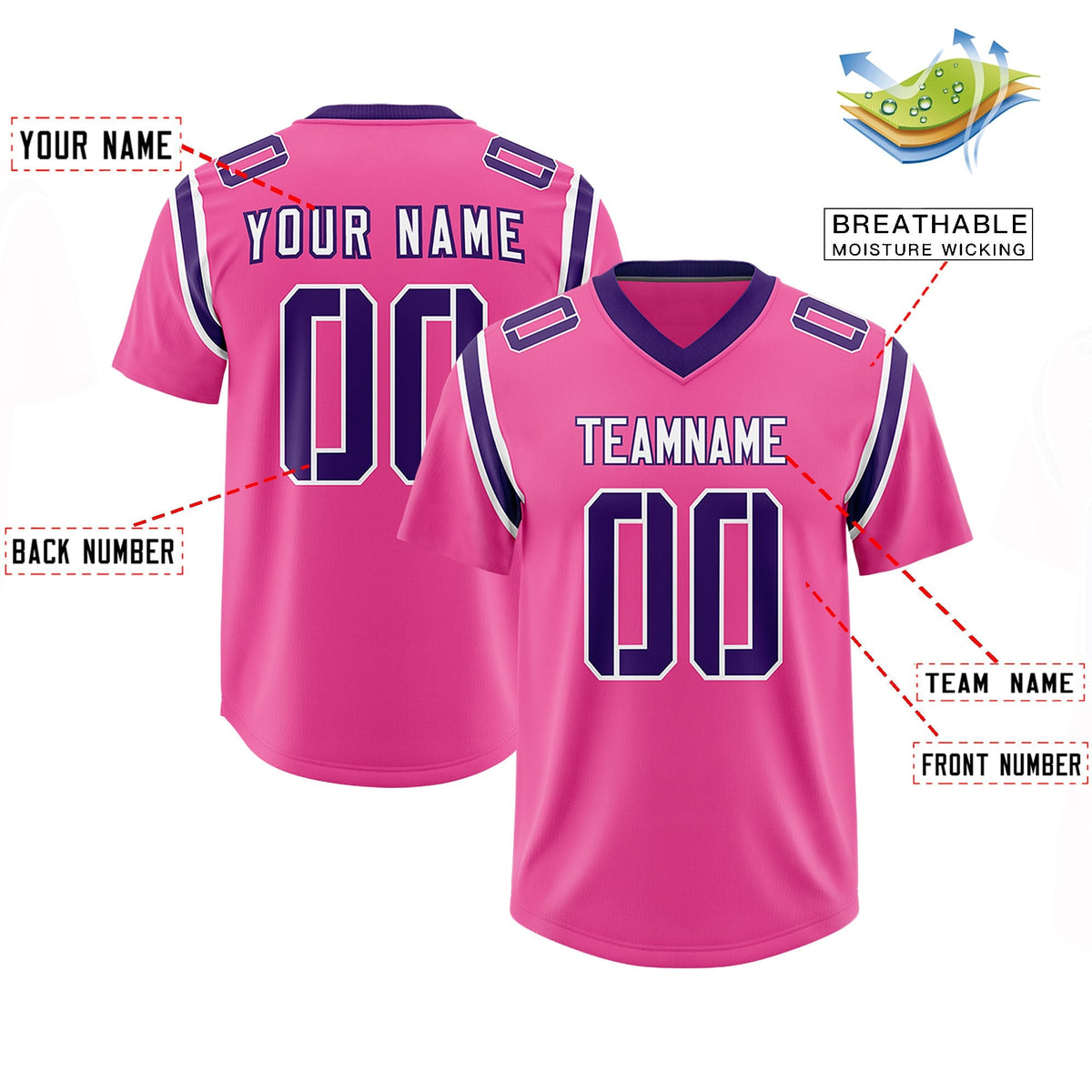 Custom Pink Personalized Shoulder Cut Two-Tone Authentic American Football Jersey