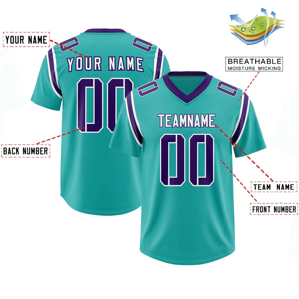 Custom Aqua Personalized Shoulder Cut Two-Tone Authentic American Football Jersey