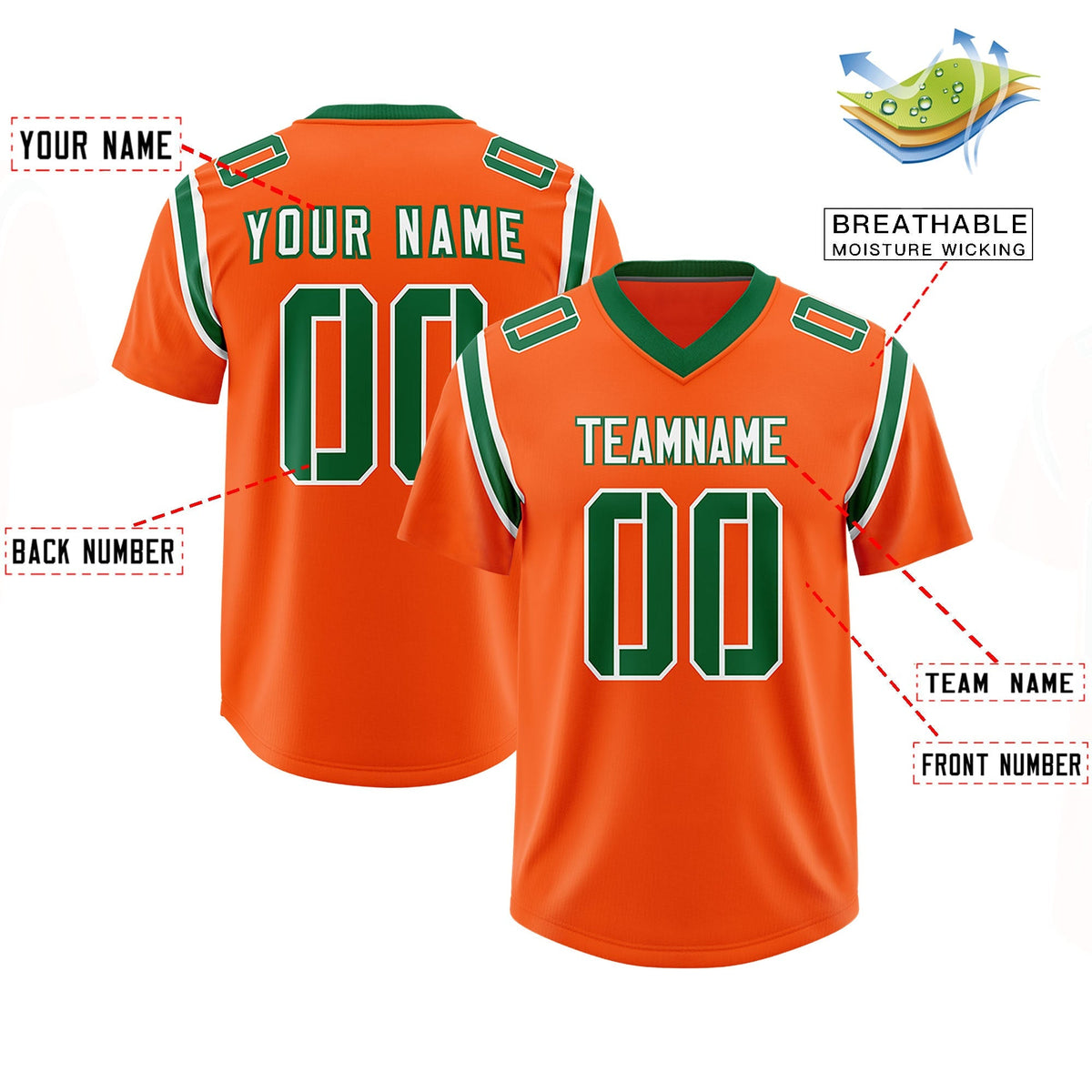 Custom Orange Personalized Shoulder Cut Two-Tone Authentic American Football Jersey