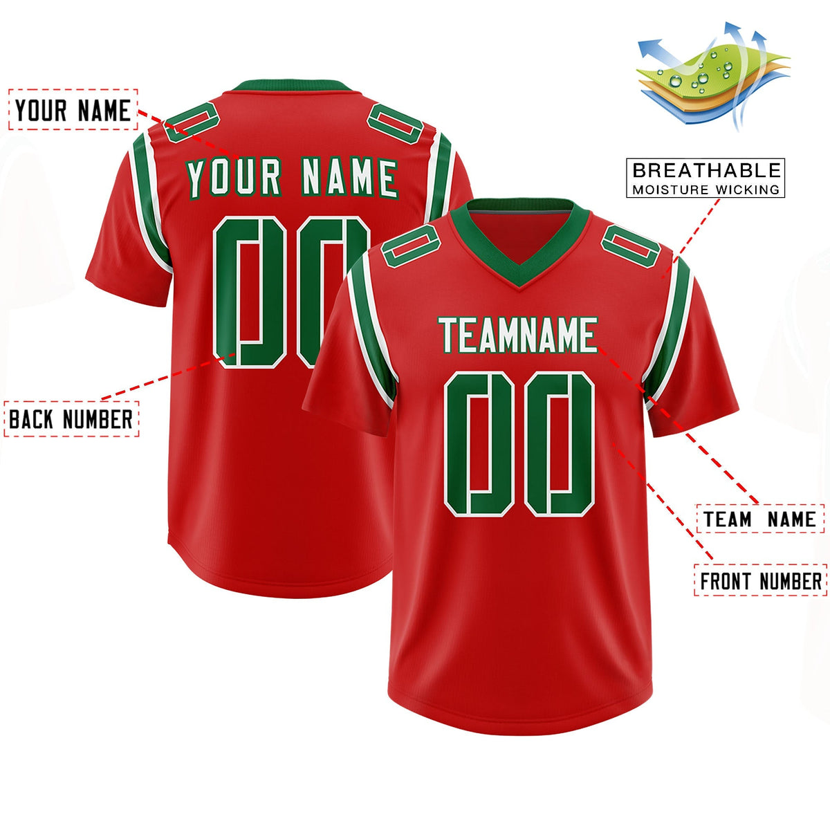 Custom Red Personalized Shoulder Cut Two-Tone Authentic American Football Jersey