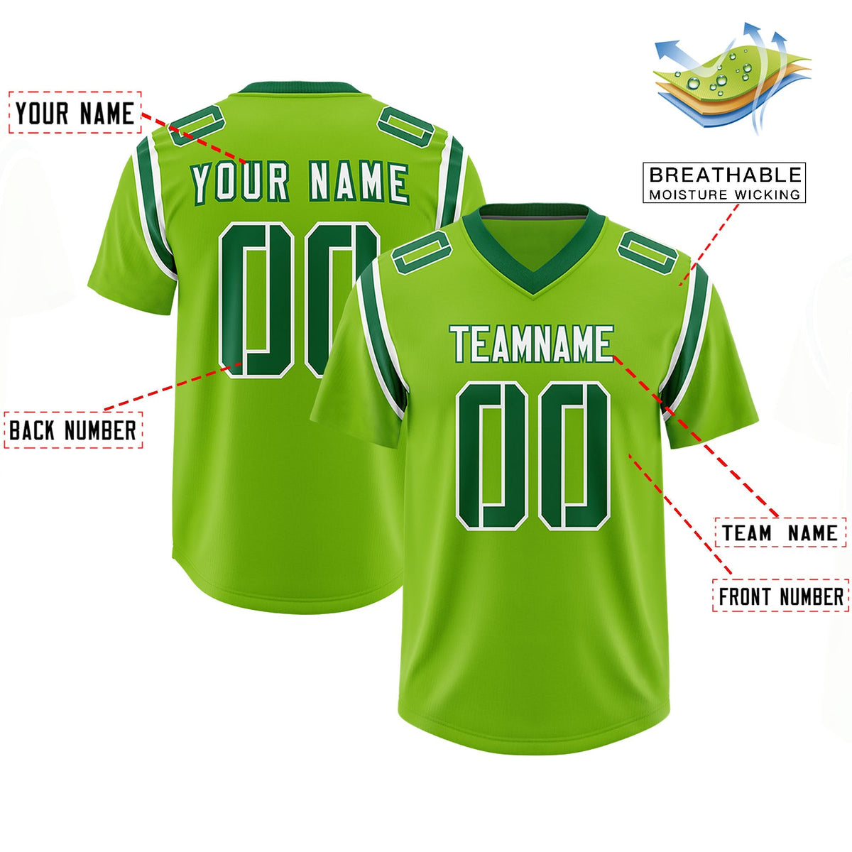 Custom Neon Green Personalized Shoulder Cut Two-Tone Authentic American Football Jersey