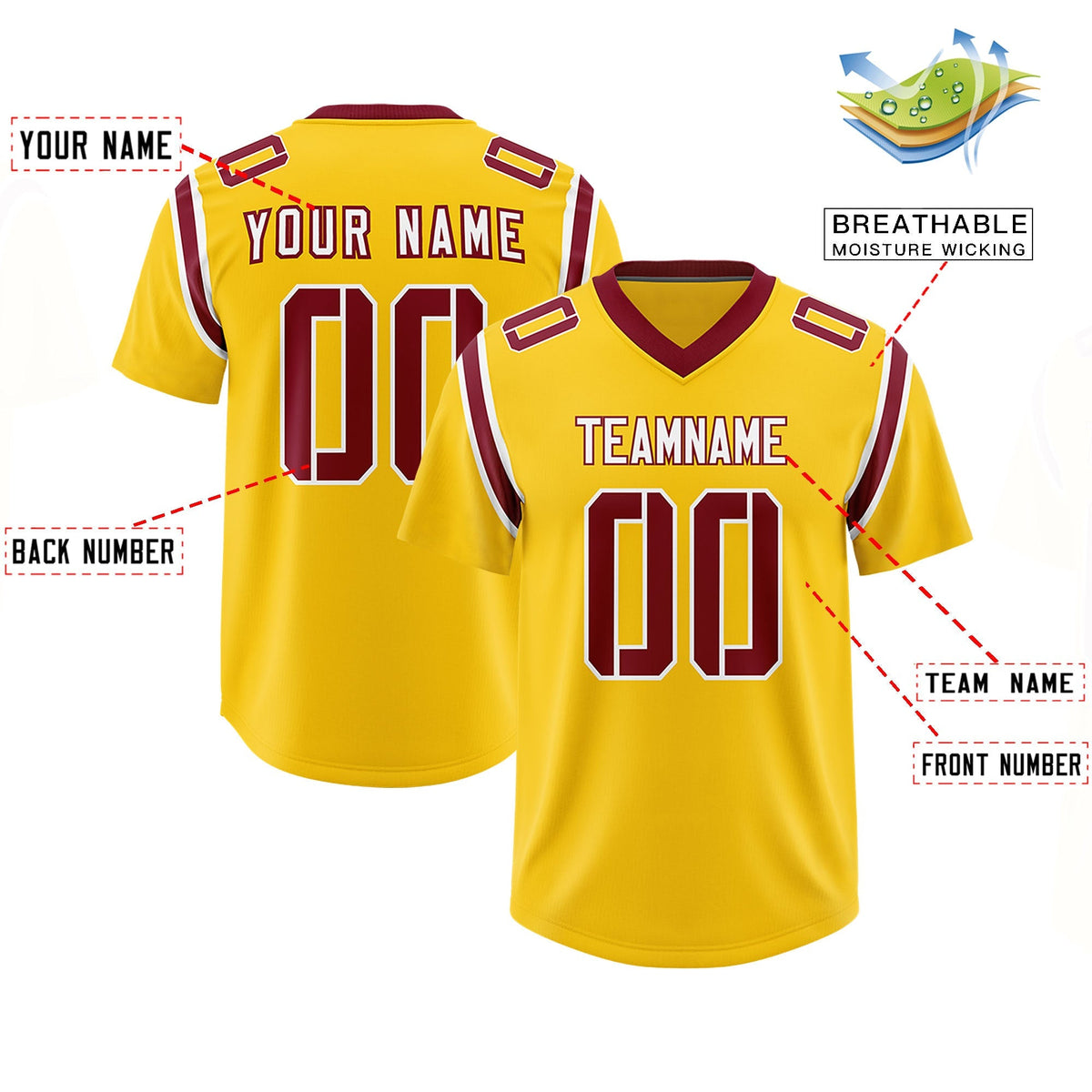 Custom Gold Personalized Shoulder Cut Two-Tone Authentic American Football Jersey