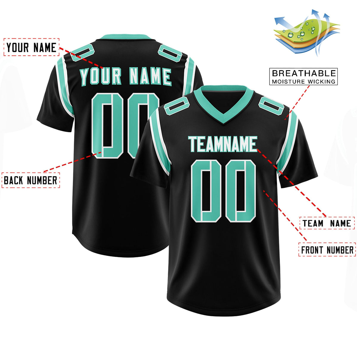 Custom Black Personalized Shoulder Cut Two-Tone Authentic American Football Jersey