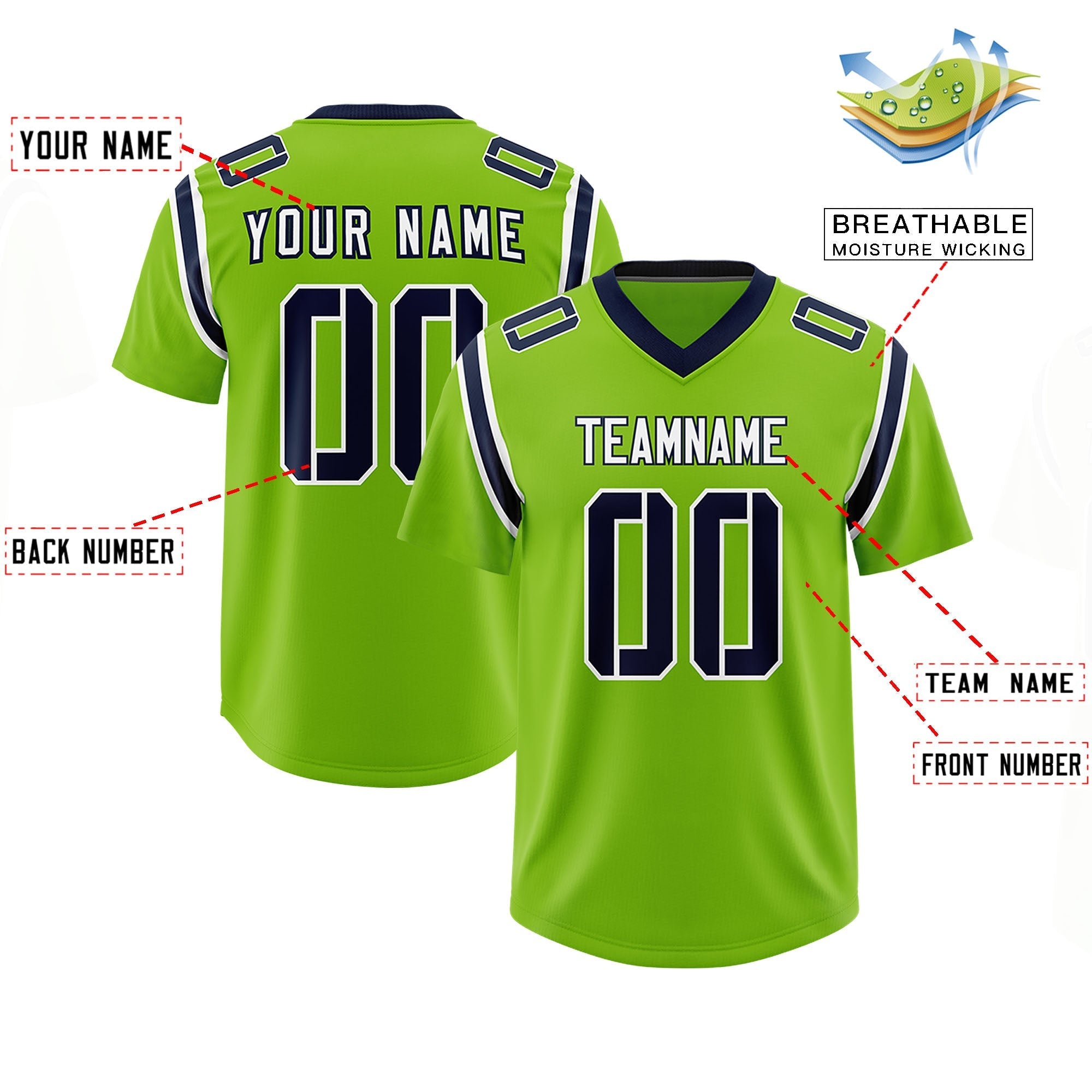 Custom Neon Green Personalized Shoulder Cut Two-Tone Authentic American Football Jersey