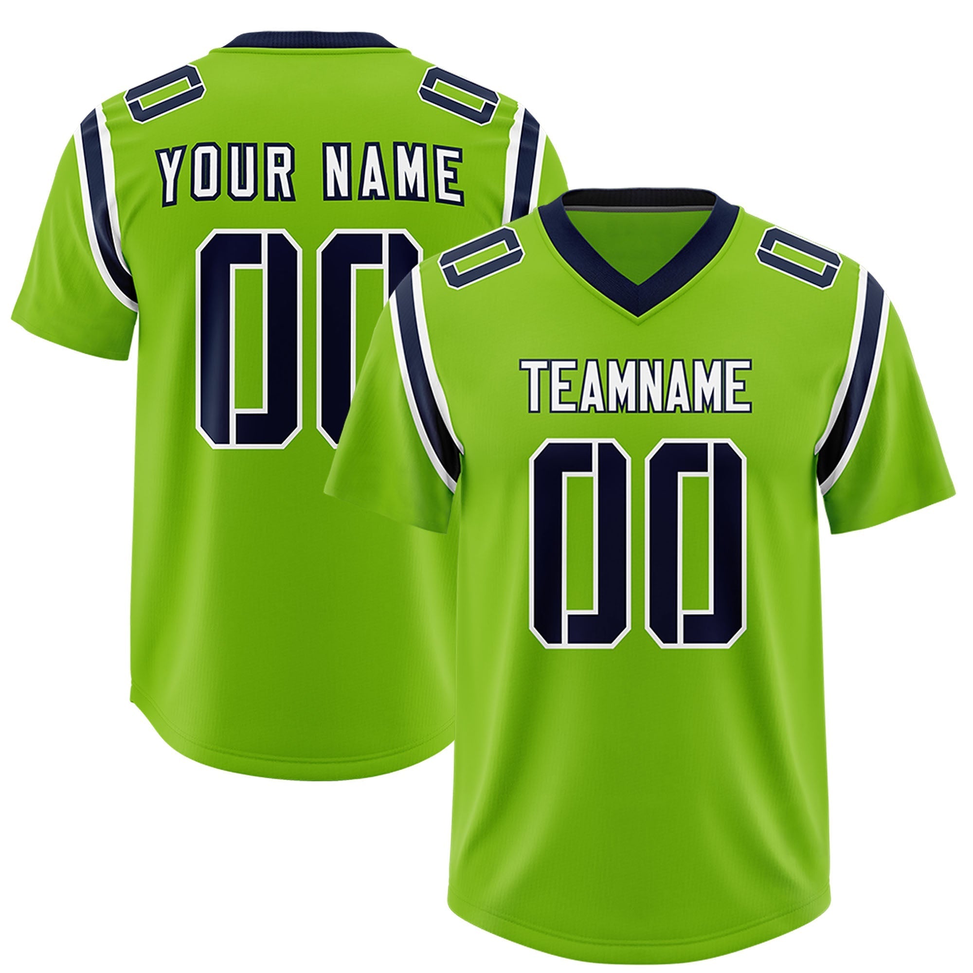 Custom Neon Green Personalized Shoulder Cut Two-Tone Authentic American Football Jersey