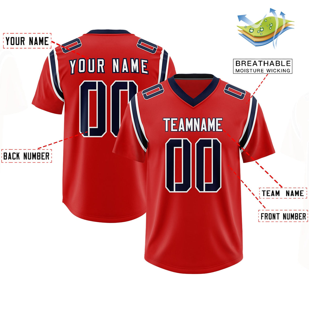 Custom Red Personalized Shoulder Cut Two-Tone Authentic American Football Jersey