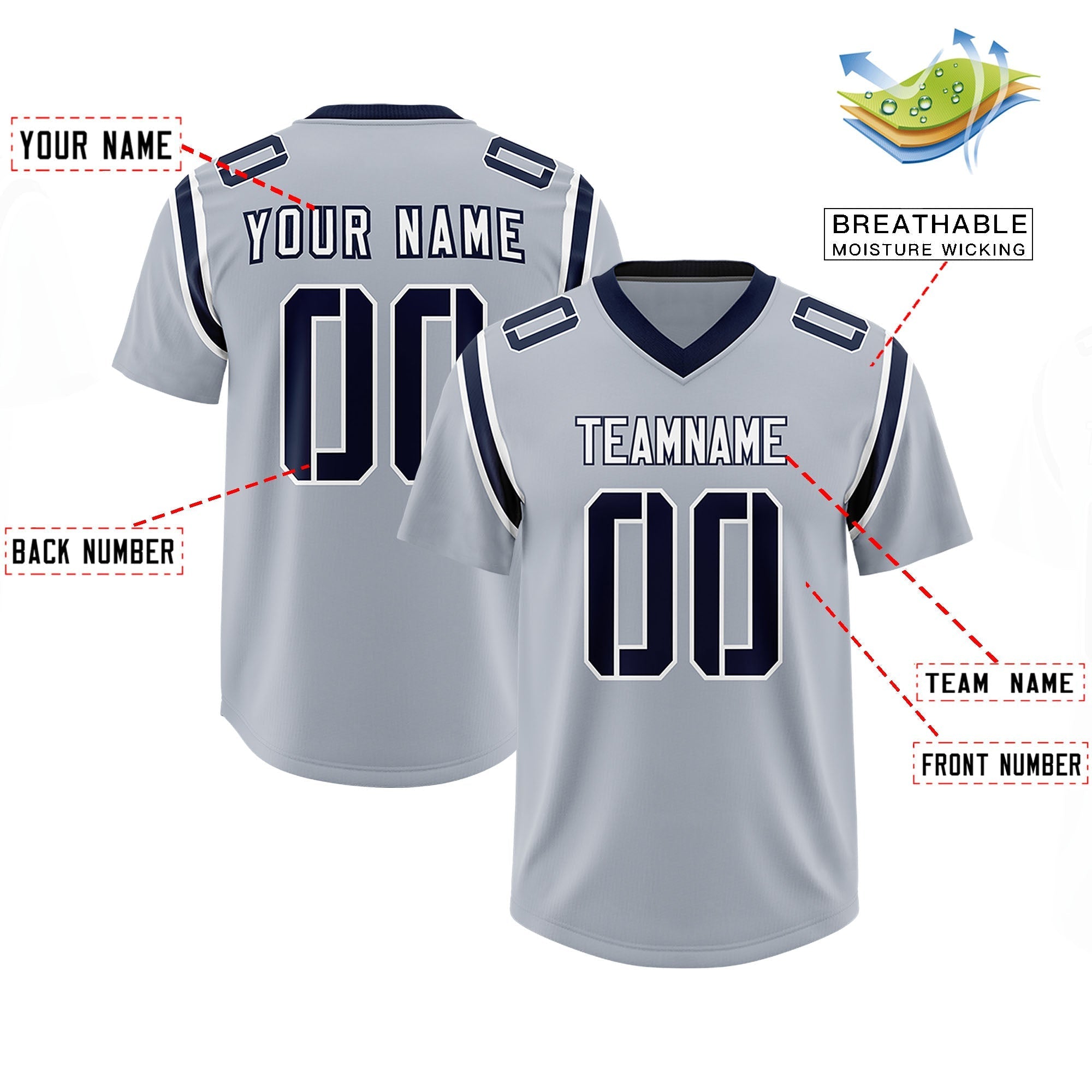 Custom Silver Personalized Shoulder Cut Two-Tone Authentic American Football Jersey