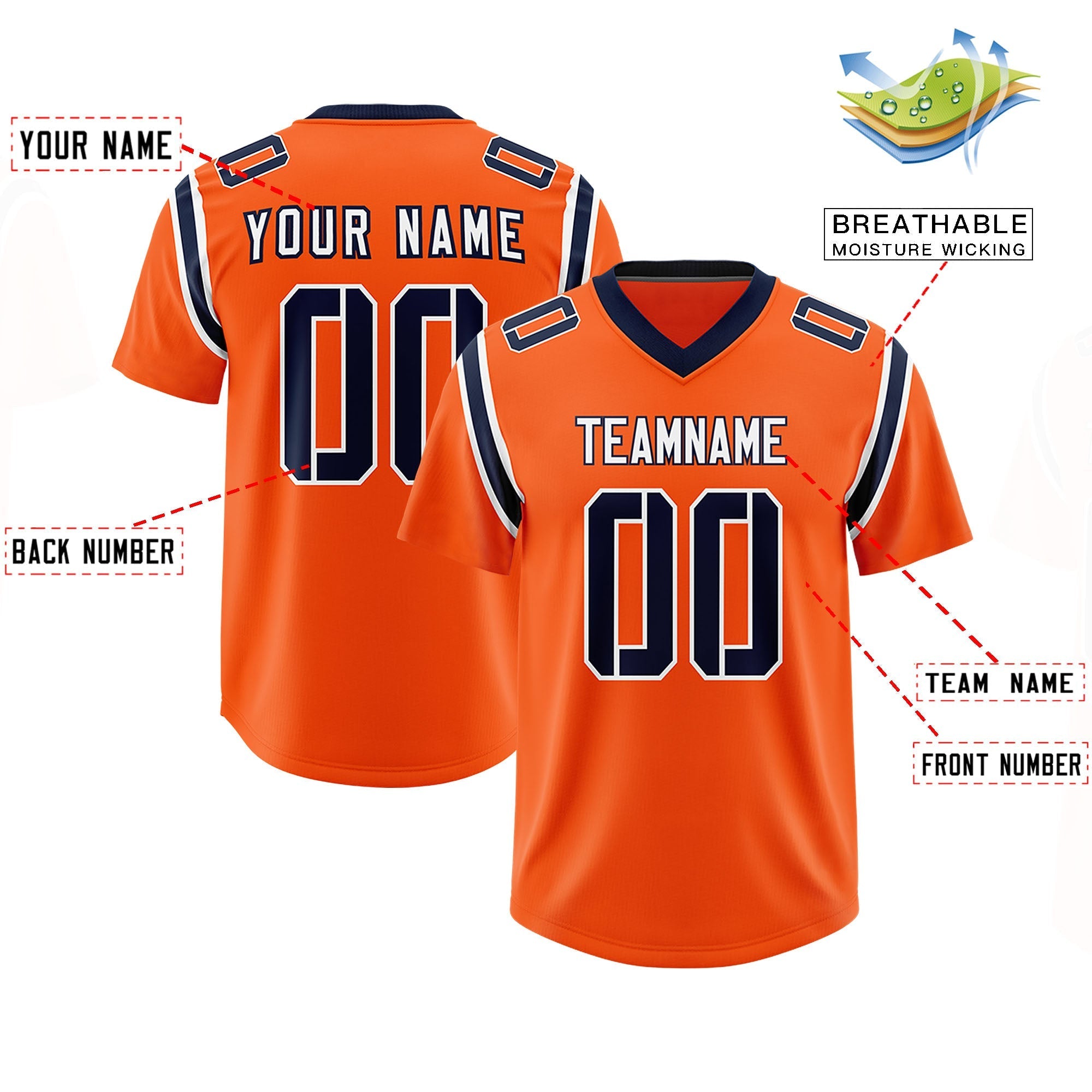 Custom Orange Personalized Shoulder Cut Two-Tone Authentic American Football Jersey
