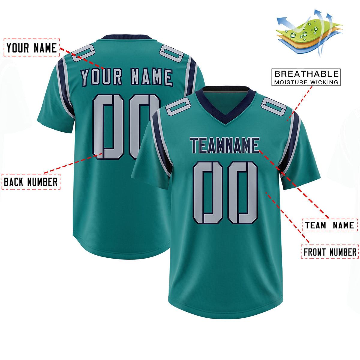 Custom Aqua Personalized Shoulder Cut Two-Tone Authentic American Football Jersey
