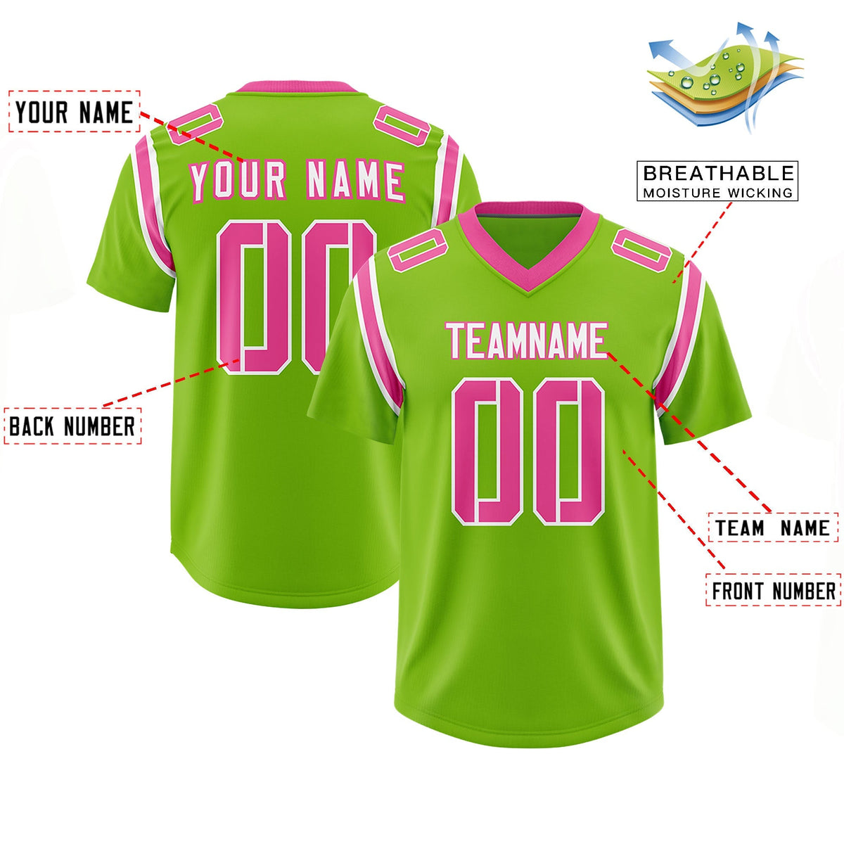 Custom Neon Green Personalized Shoulder Cut Two-Tone Authentic American Football Jersey