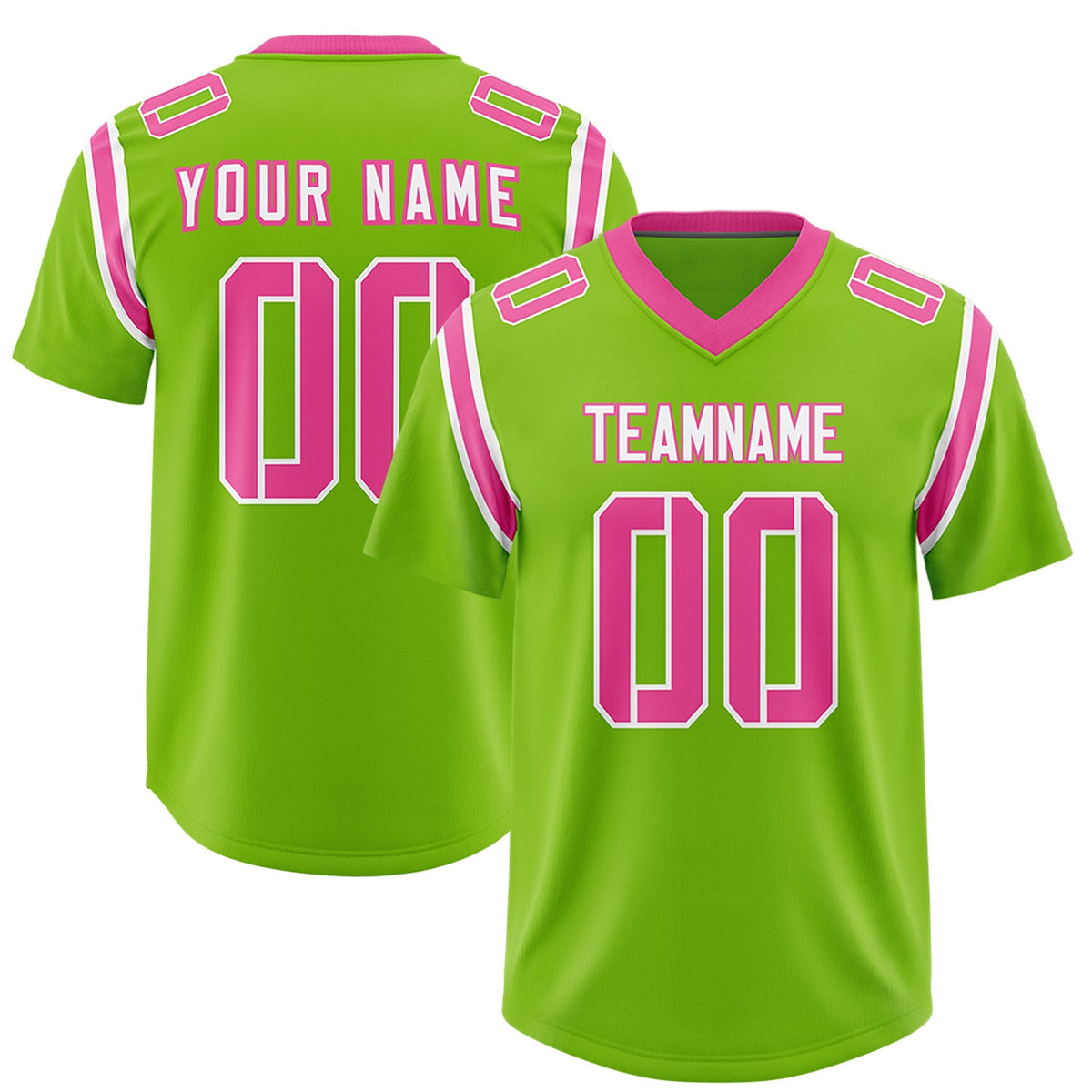 Custom Neon Green Personalized Shoulder Cut Two-Tone Authentic American Football Jersey